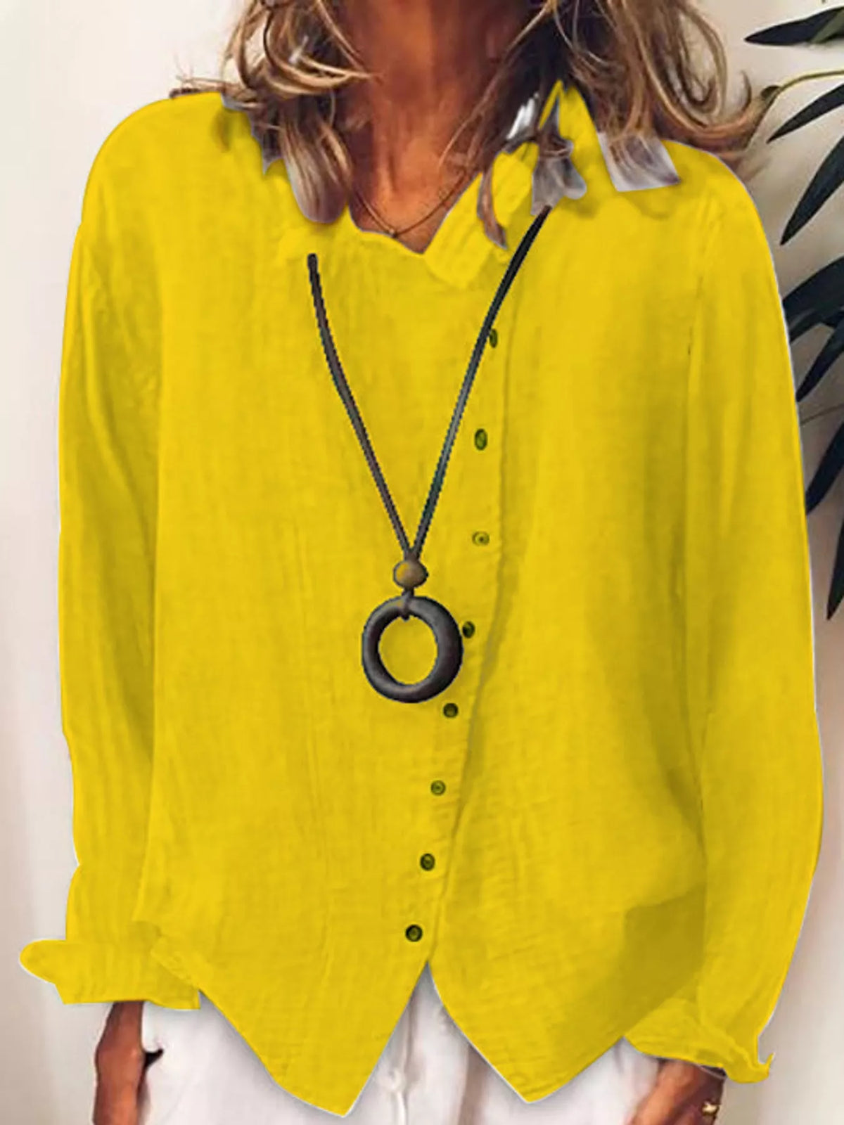 Yellow asymmetric button-down long sleeve shirt