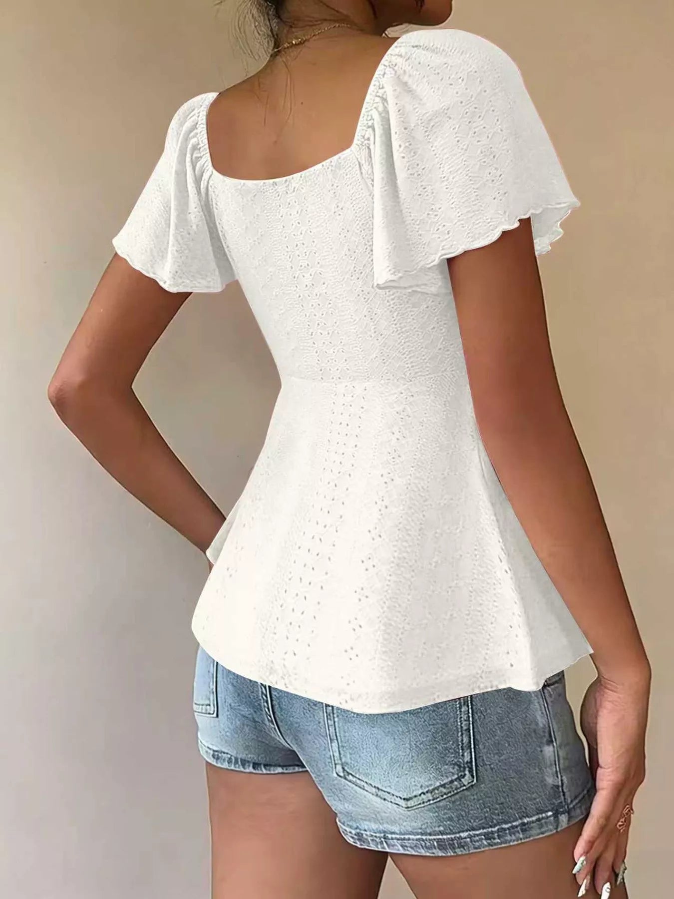 Trendsi Ruched Flutter Sleeve Peplum Top -