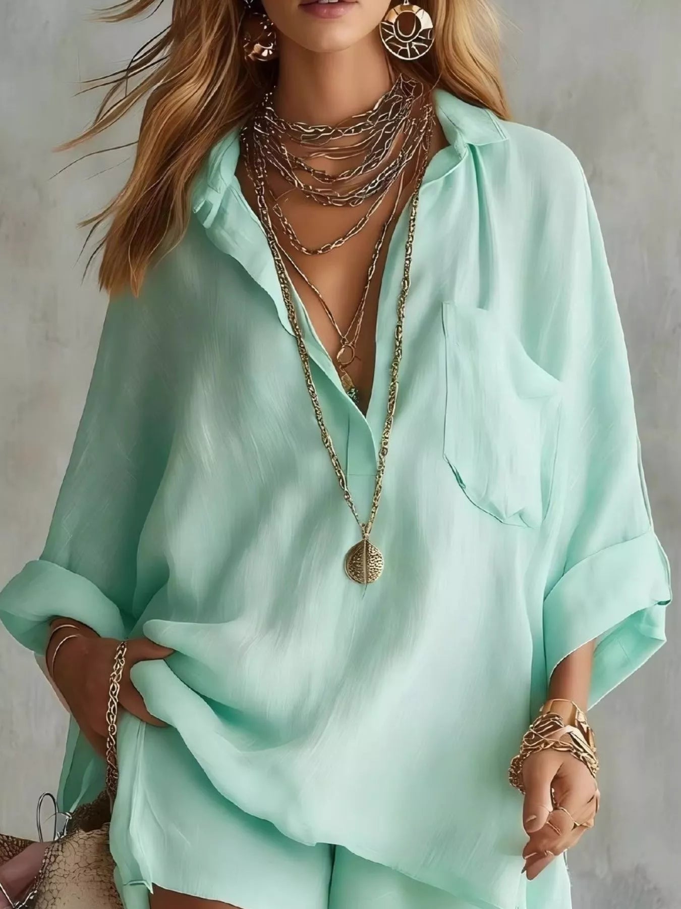 Trendsi Full Size Half Button Shirt and Shorts Two-Piece Set Plus Size -