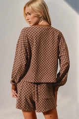 Trendsi Double Take Checkered Half Button Top and Shorts Set -
