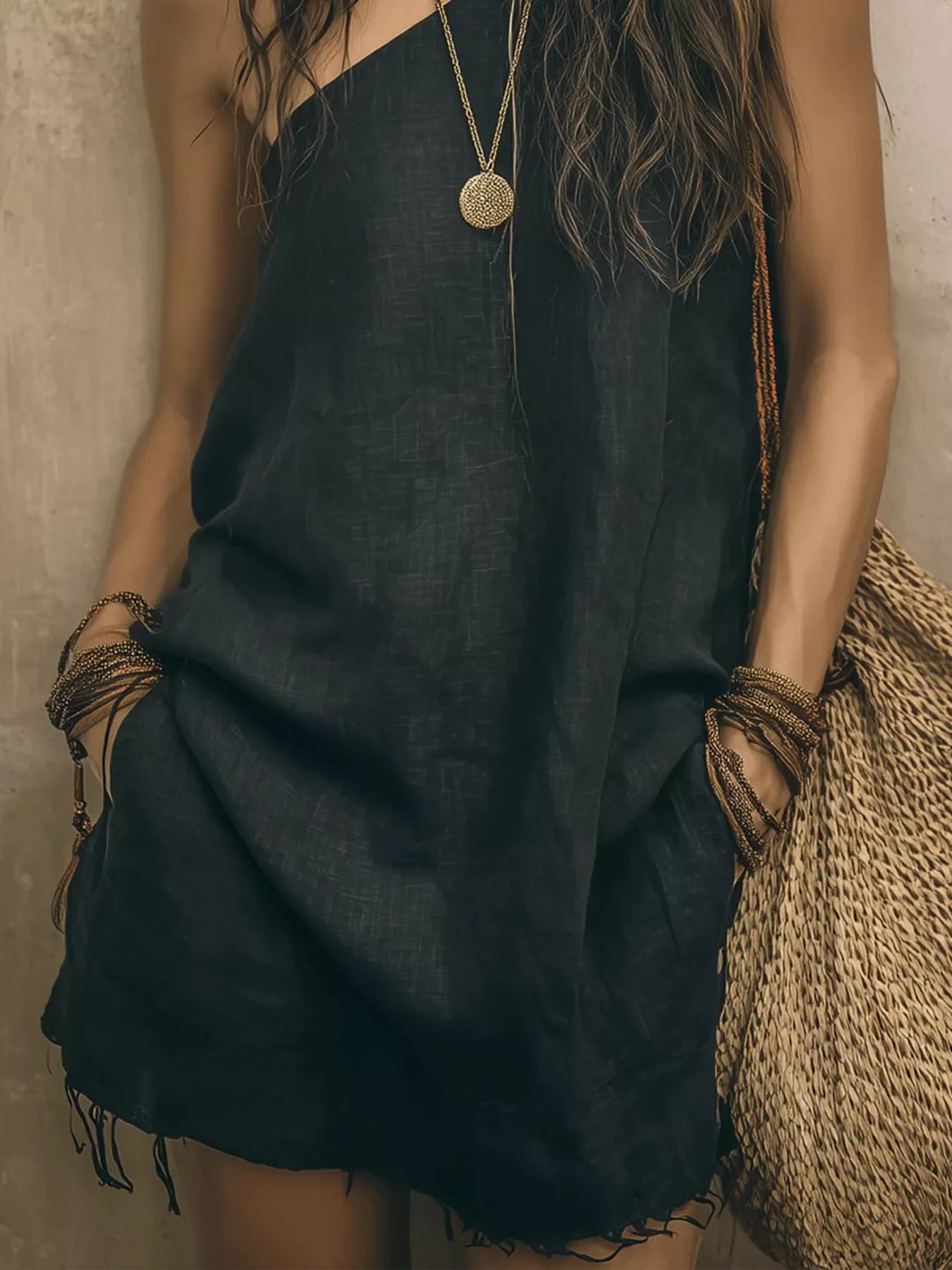 Trendsi One-Shoulder Mini Dress with Frayed Hem -
