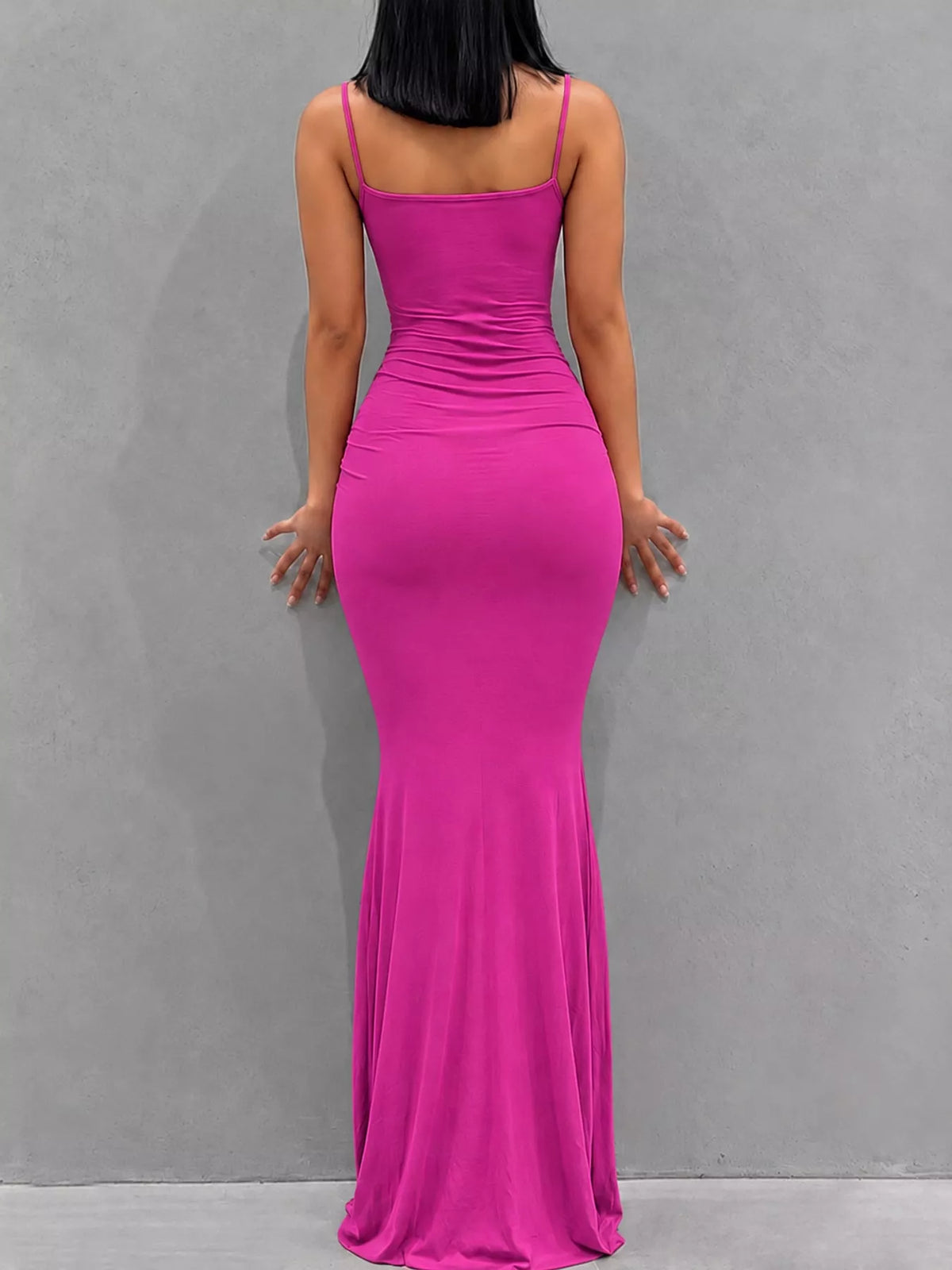 Square neck spaghetti-strap maxi dress, back view