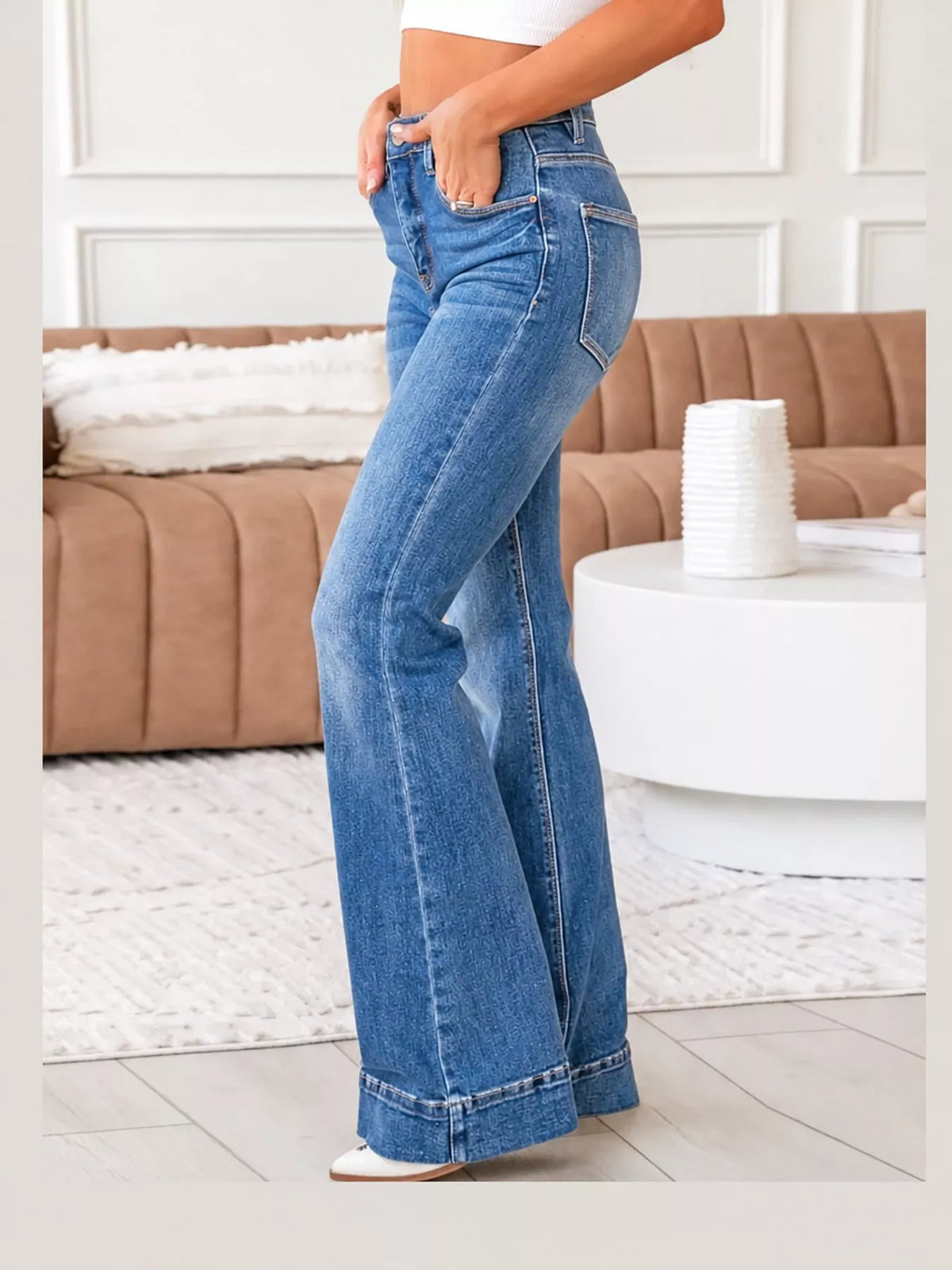 Blue high-rise flare leg jeans