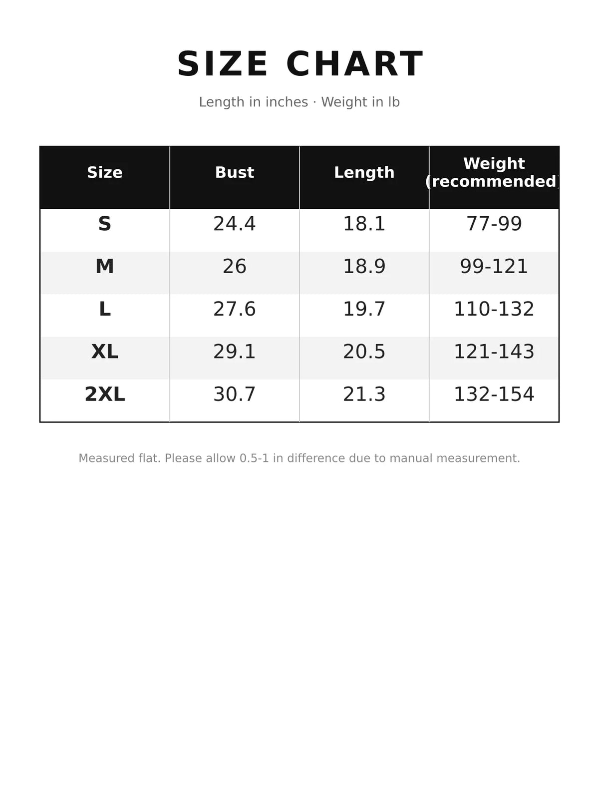 Size chart for women's scoop neck tank top