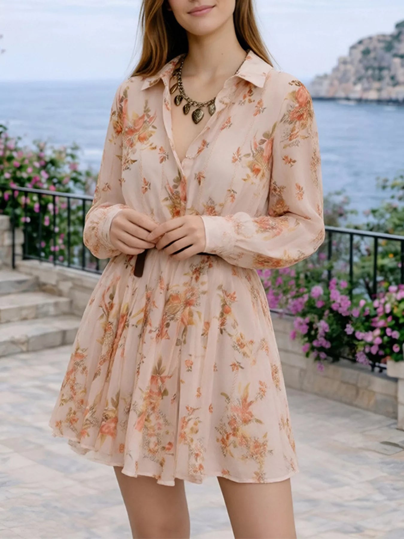 Trendsi Full Size Floral Print Long Sleeve Shirt Dress Plus Size -