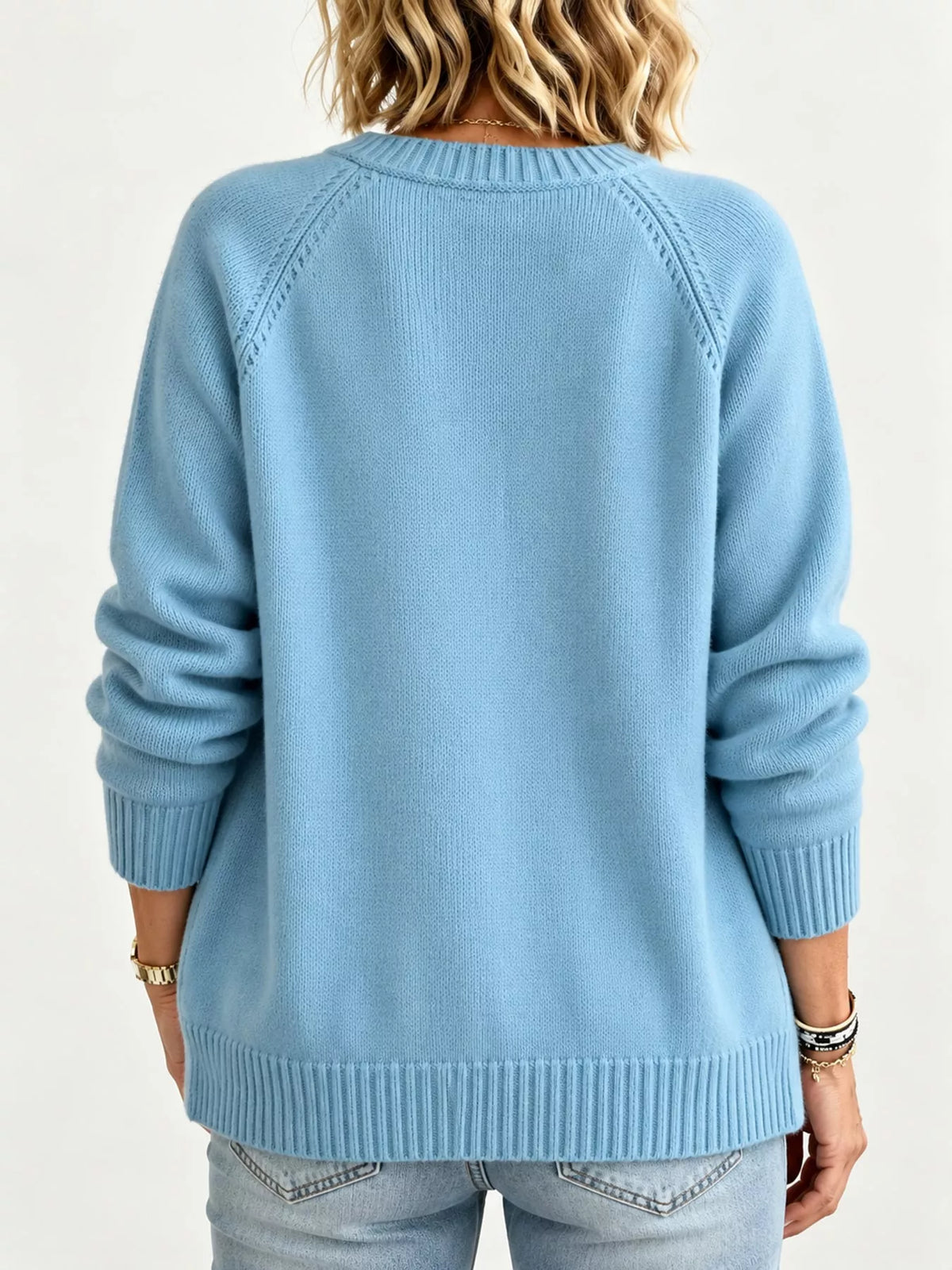 Women's Button-Down Knit Cardigan in light blue — back view