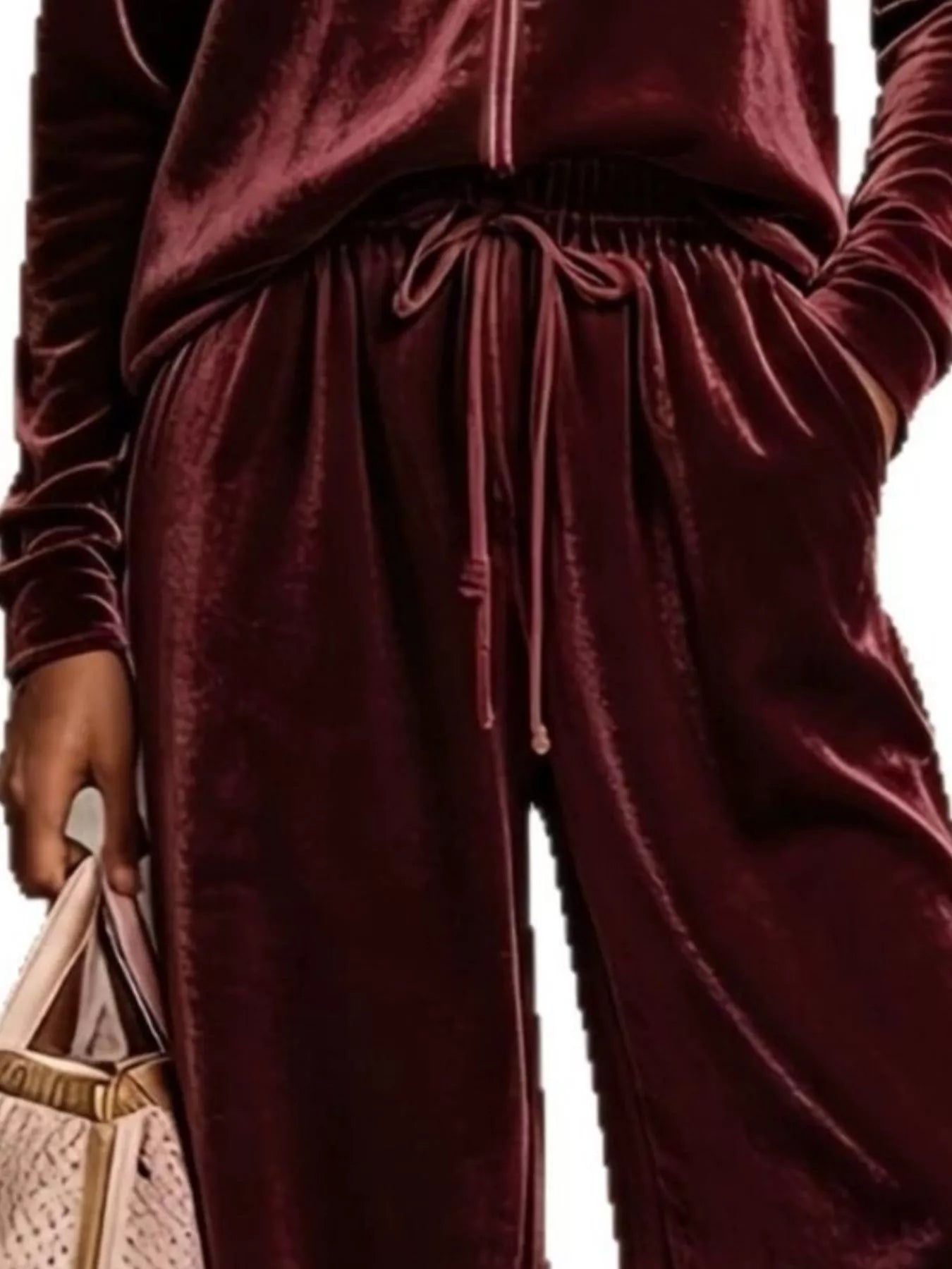 Trendsi Velvet Zip-Up Top and Pants Set -