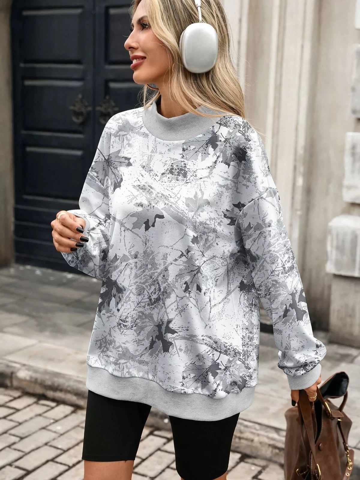 Camouflage-print mock-neck sweatshirt