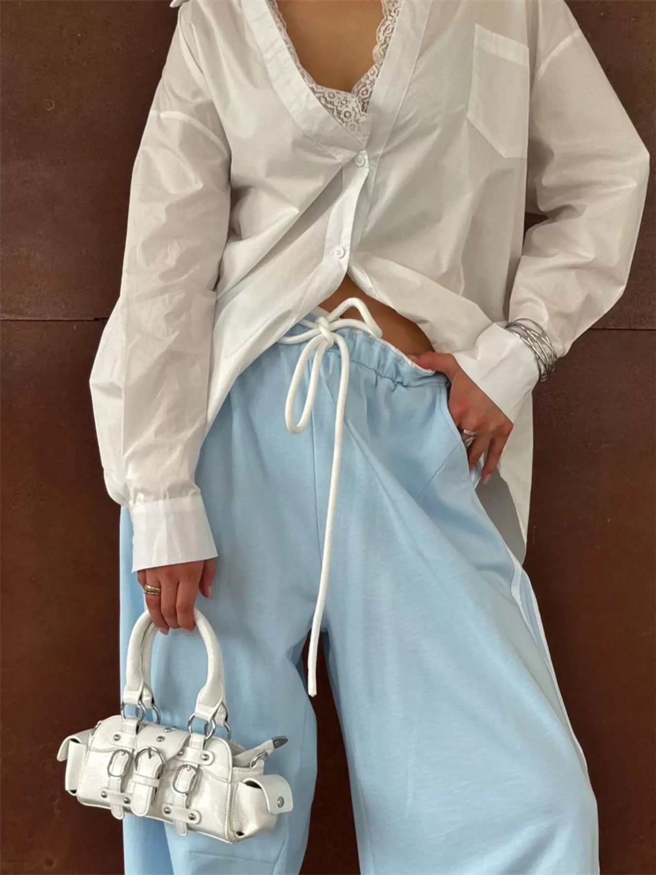 Trendsi Side Stripes High-Waisted Wide-Leg Sweatpants -