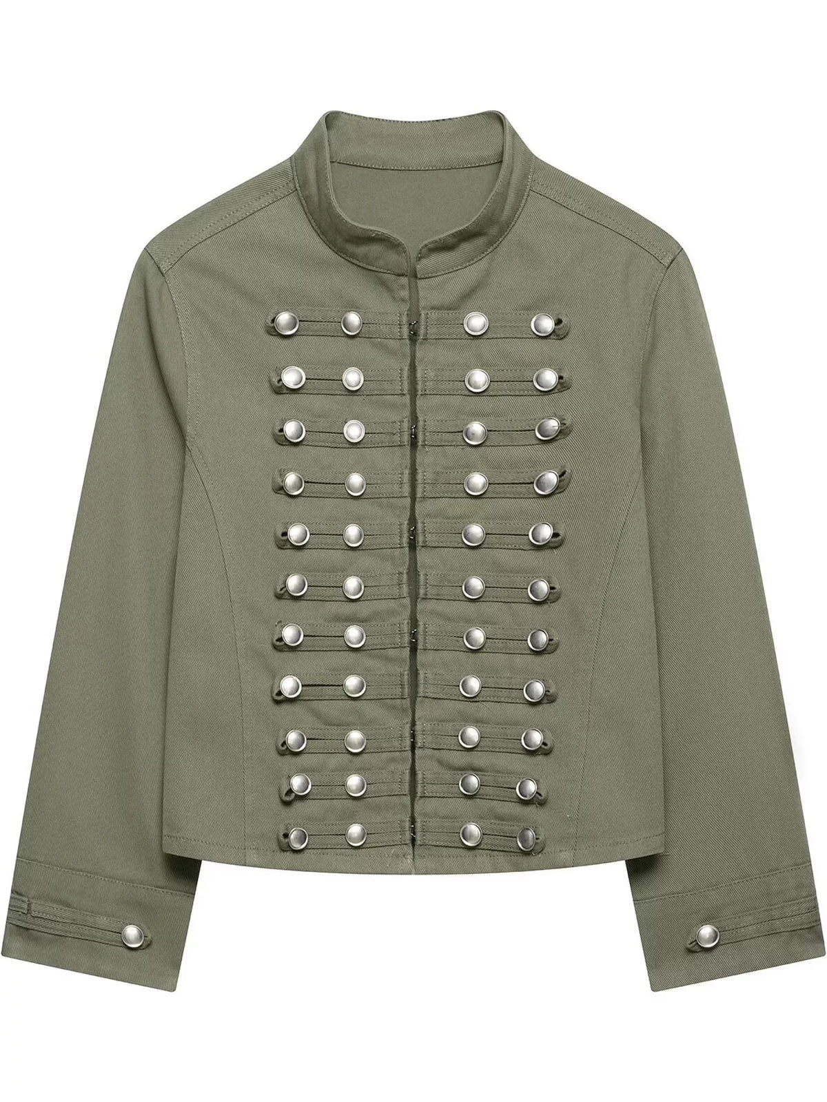 Army Green decorative button cropped denim jacket