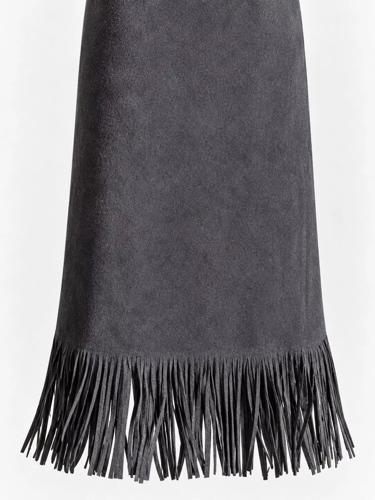 Gray fringe midi skirt, fringed hem and skirt texture