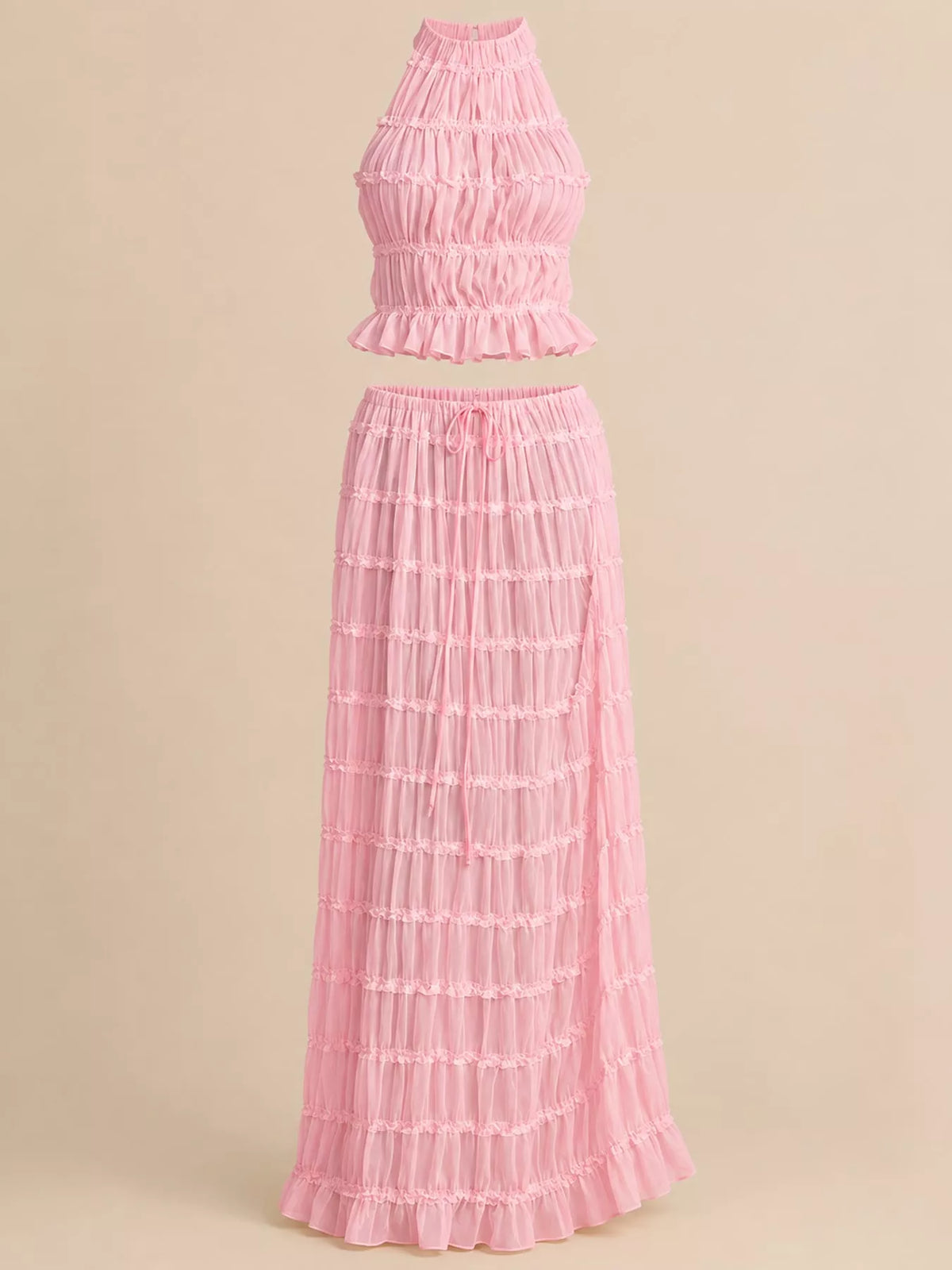 Halter top and skirt set, pink hanging set