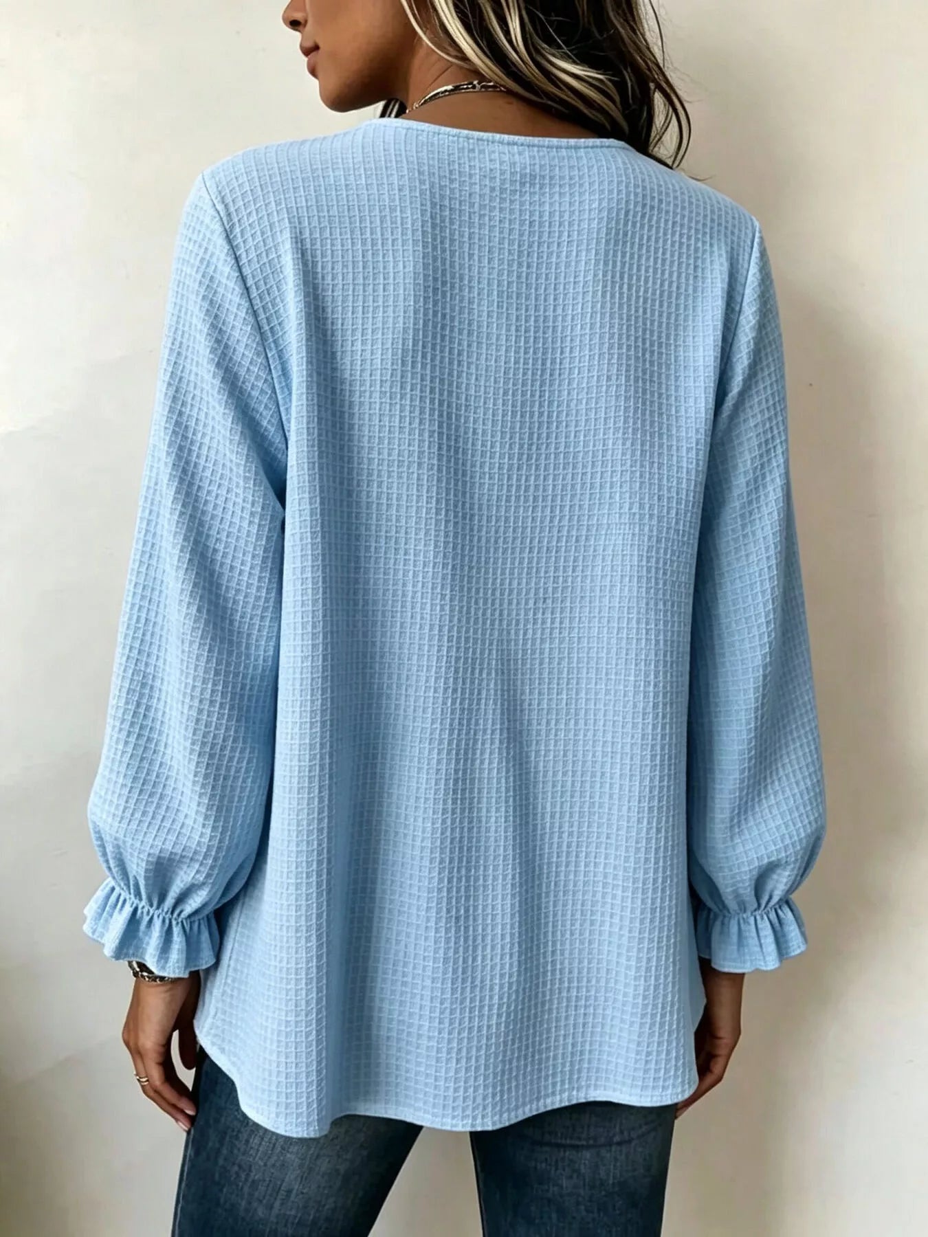 Waffle-knit long sleeve top