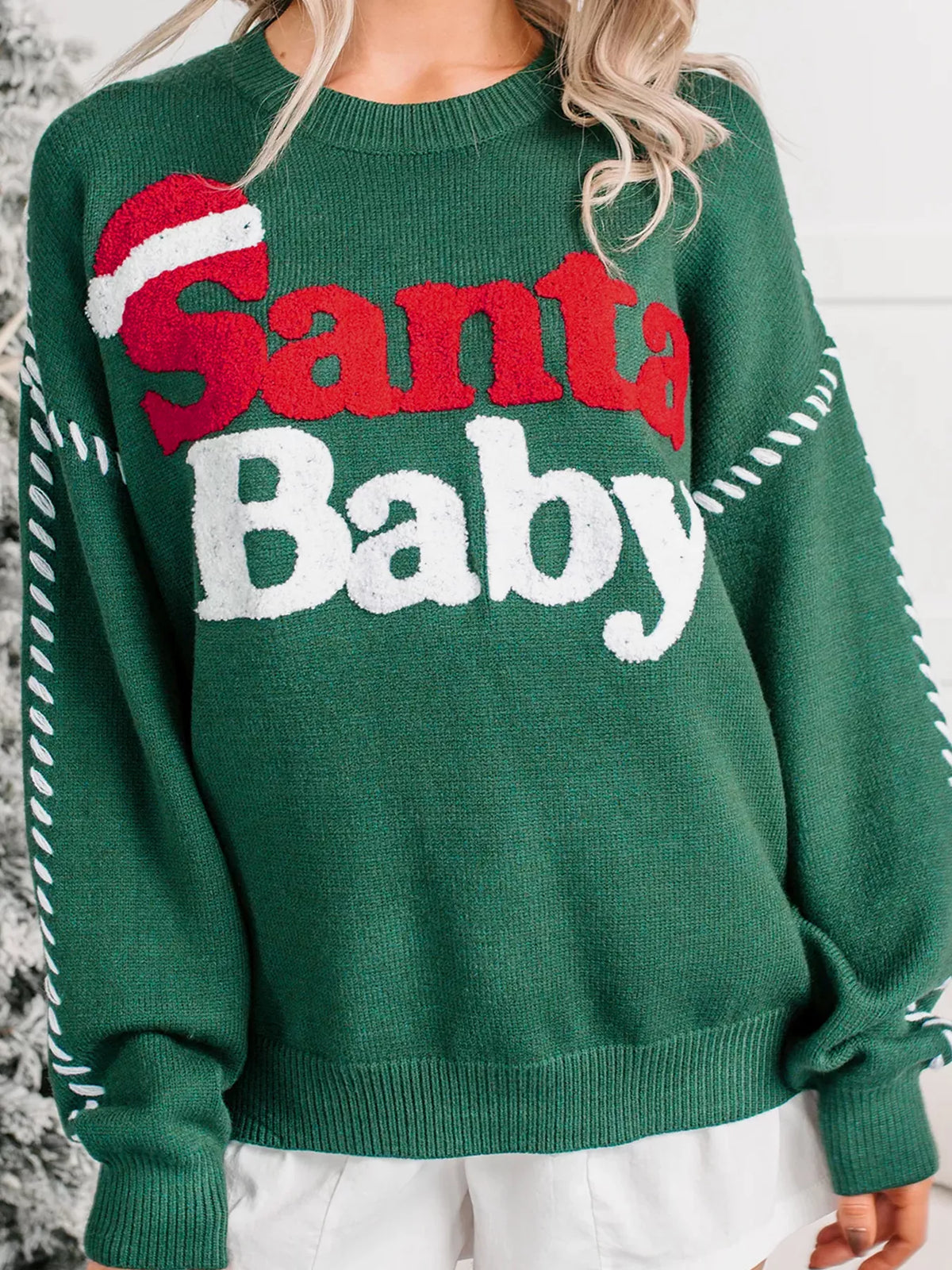 Santa Baby sweater, green angled front