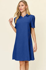 Trendsi Double Take Full Size Texture Collared Neck Short Sleeve Dress -