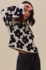 Trendsi SO ME Loose Fit Flower Lightweight Sweater Top -