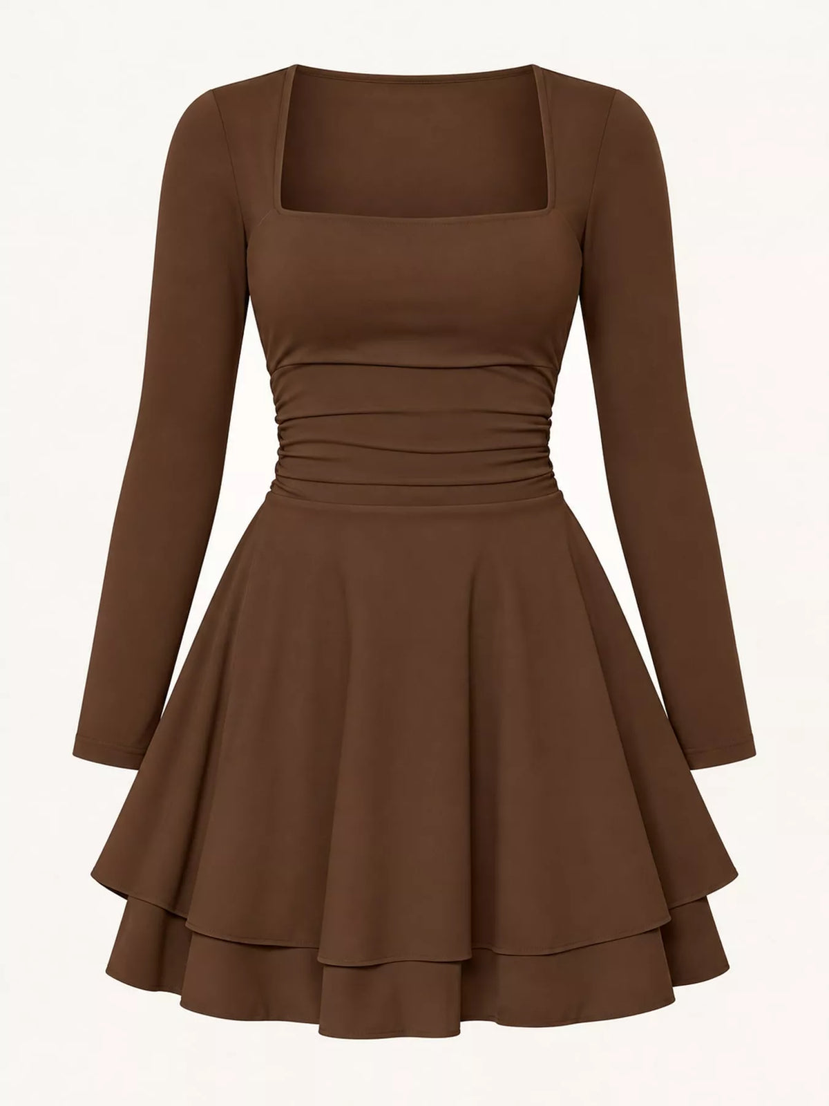 Square neck long sleeve mini dress, product view