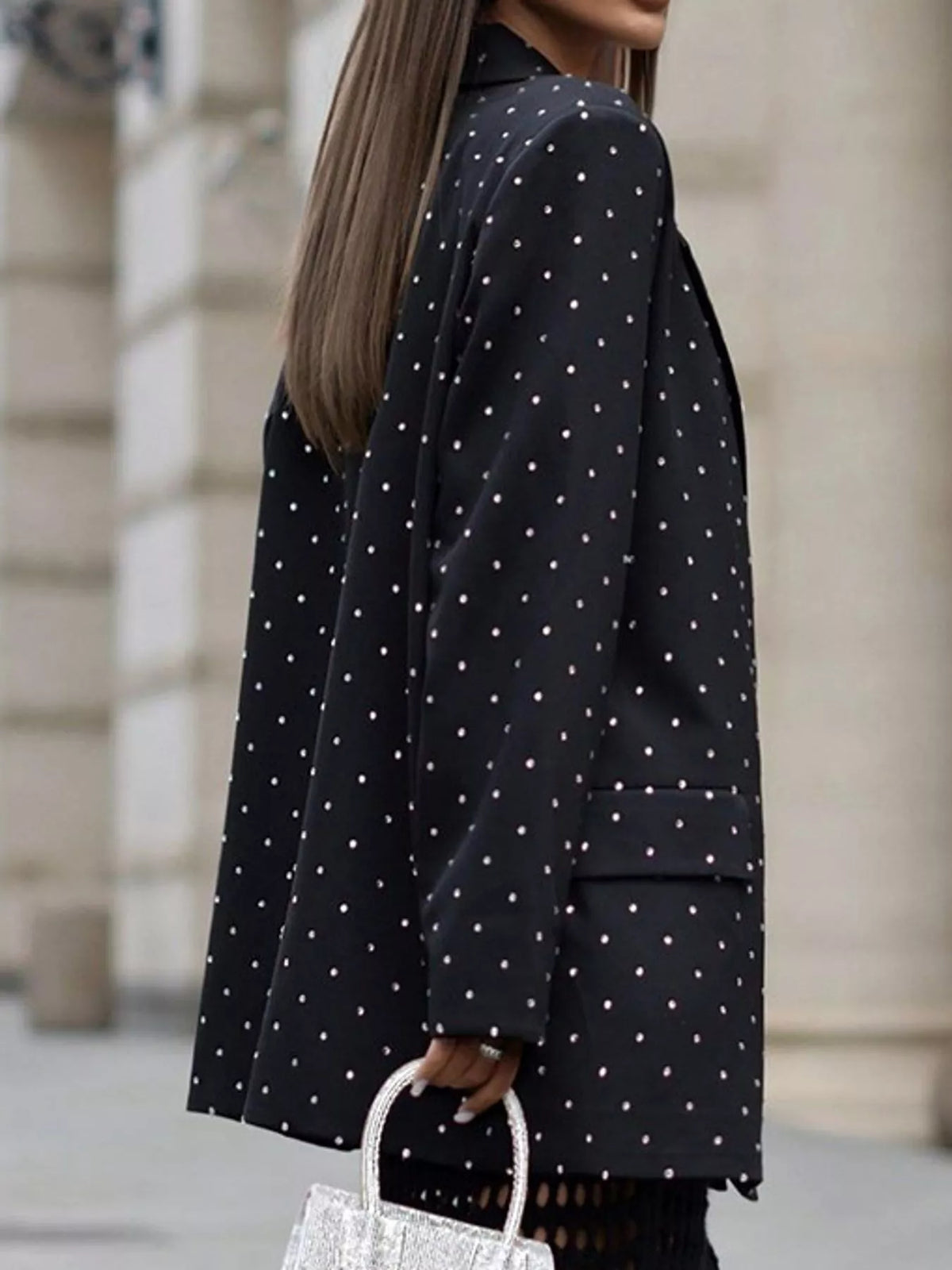 Collared long sleeve blazer, side view