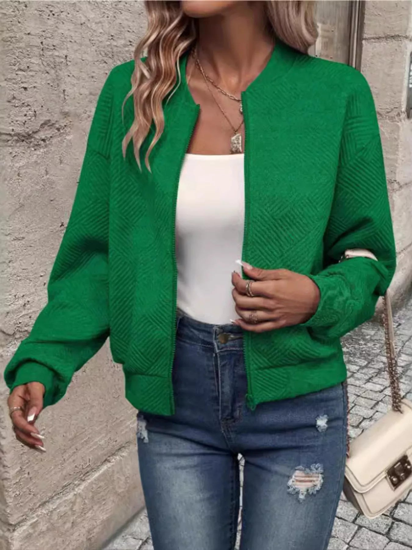 Trendsi Textured Knit Zip-Up Jacket -
