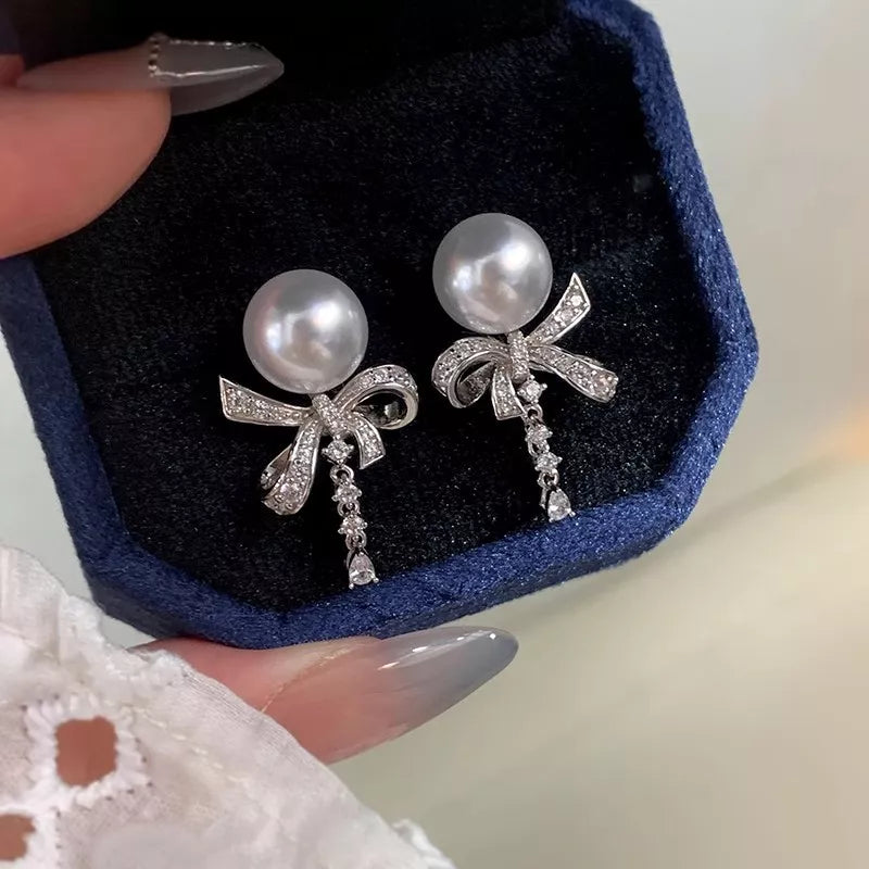 Trendsi Pearl & Bow Drop Earrings -