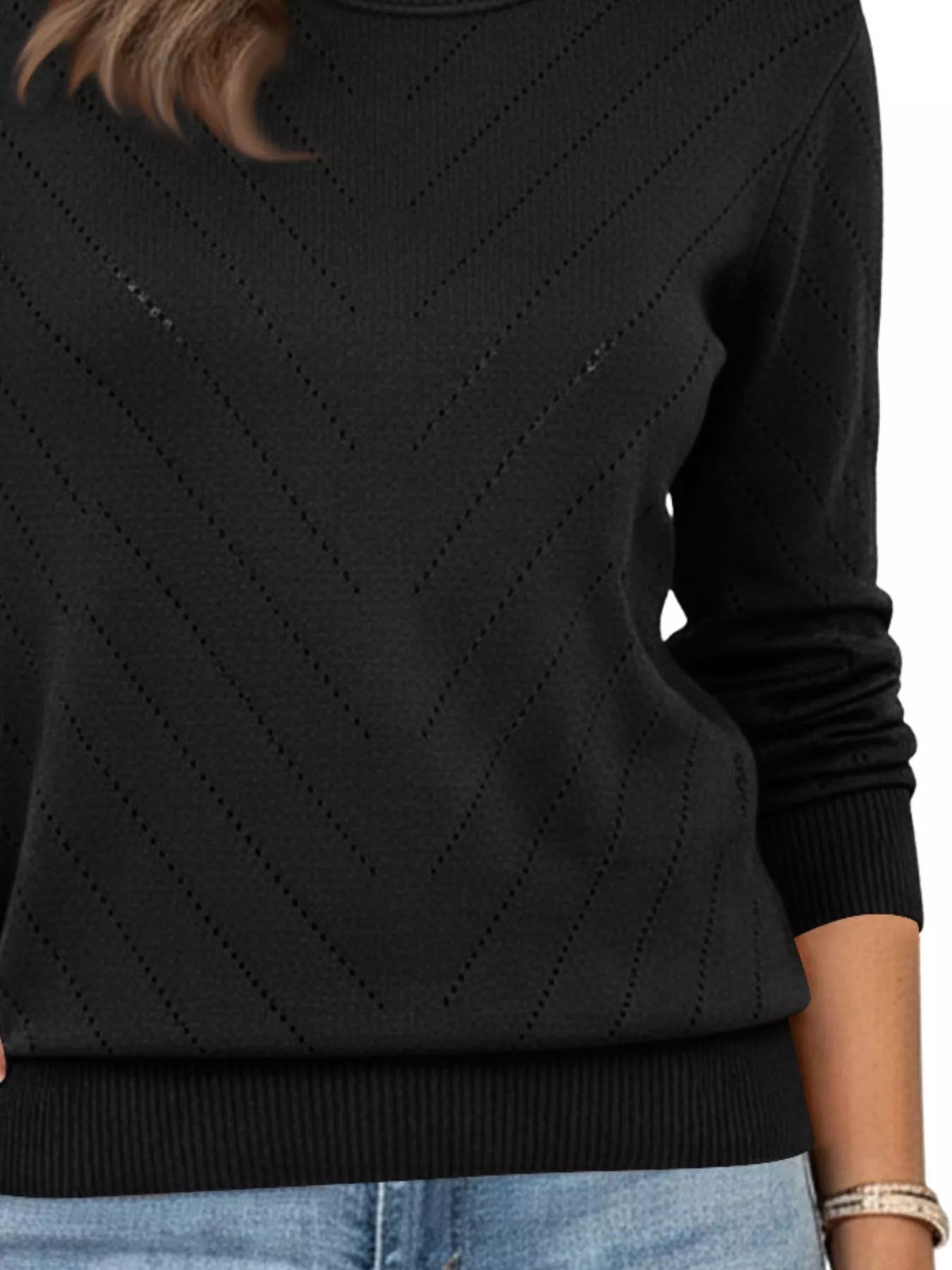 Trendsi Openwork Round Neck Sweater -