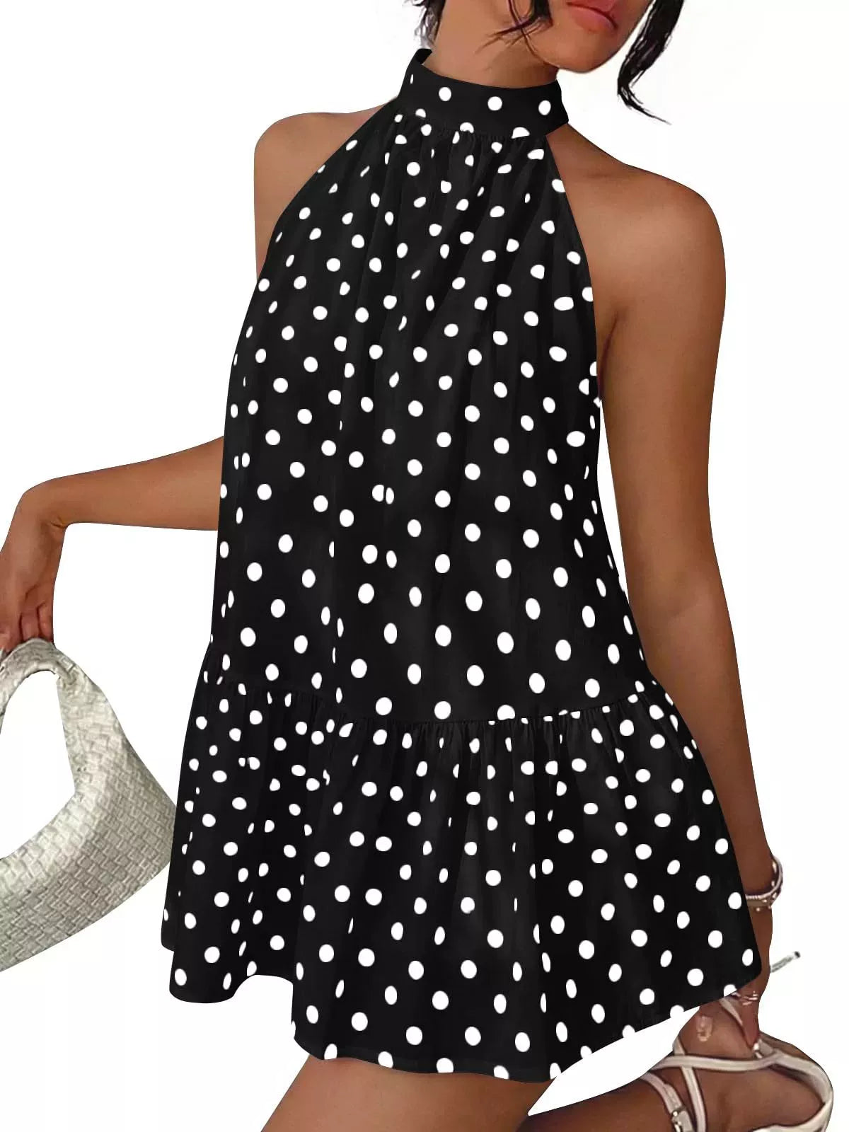 Trendsi Polka Dot Halter Neck Mini Dress -