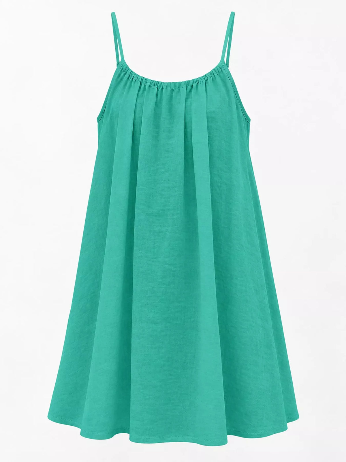 Teal spaghetti strap A-line mini dress with open tie back