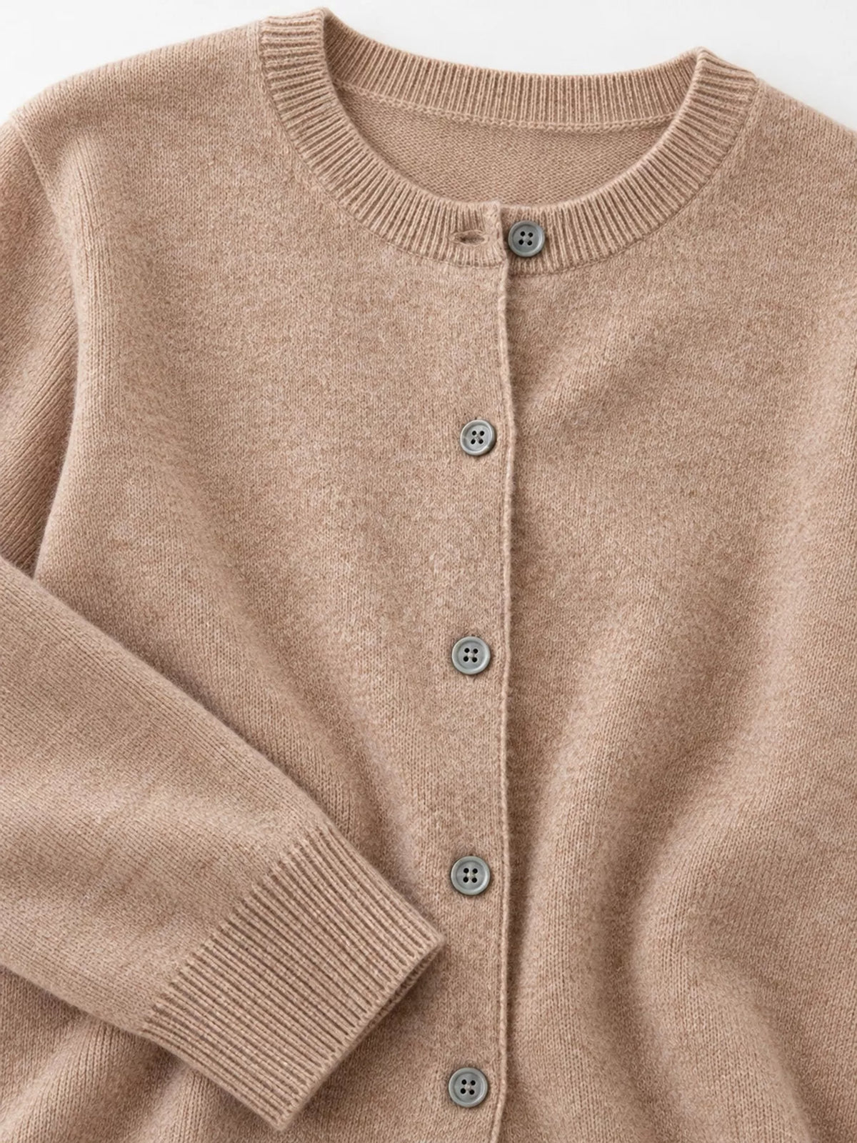 Button-down cardigan, taupe button cuff detail