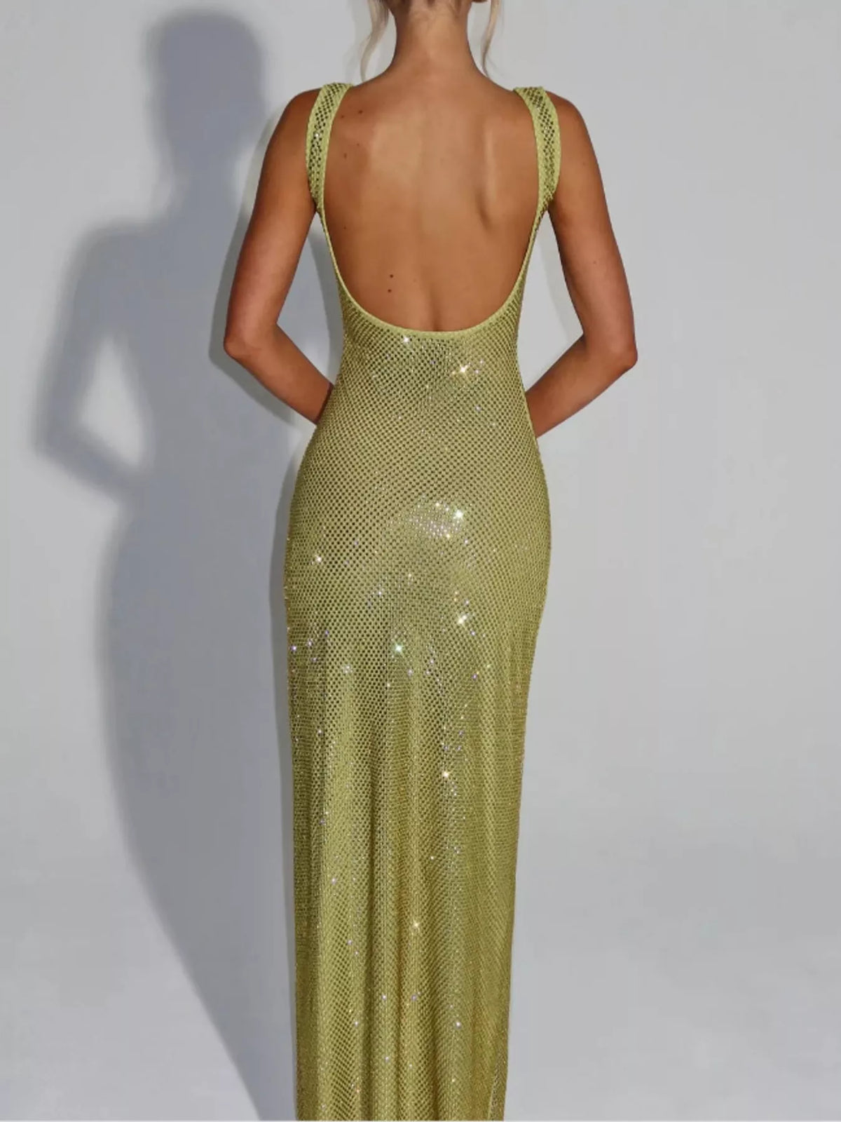 Square neck sleeveless maxi dress, back view