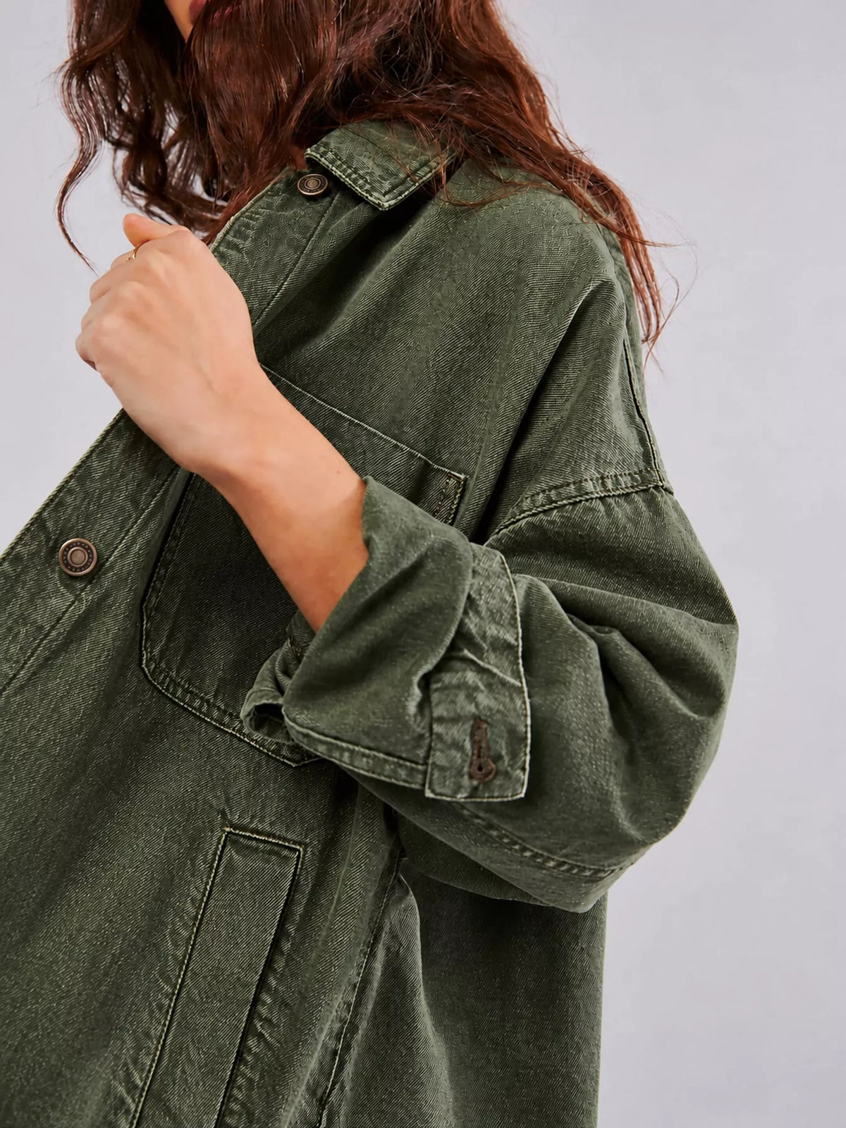Army Green button up long sleeve denim jacket