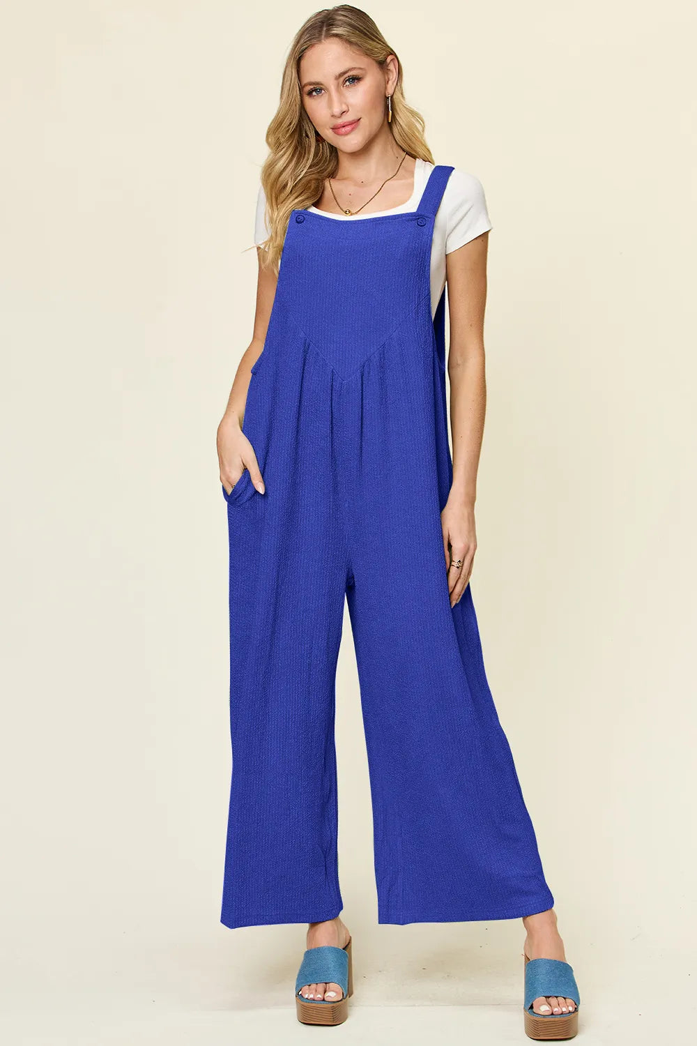 Trendsi Double Take Full Size Texture Sleeveless Wide Leg Overall -
