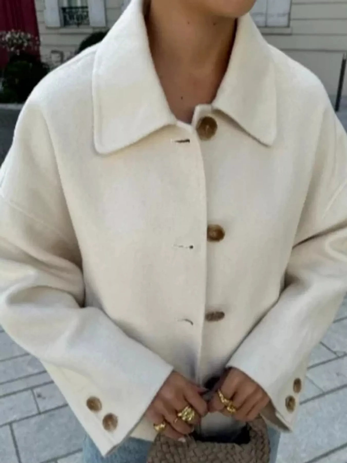 Button-up jacket, ivory button front