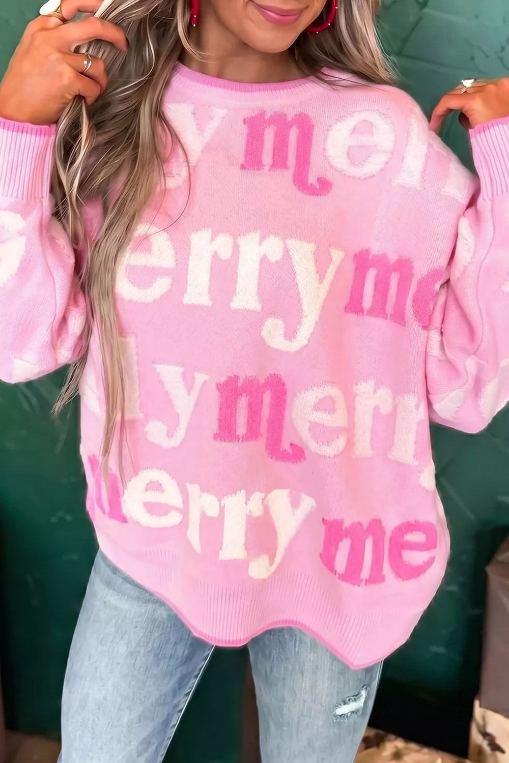 Merry Me graphic round-neck knit sweater