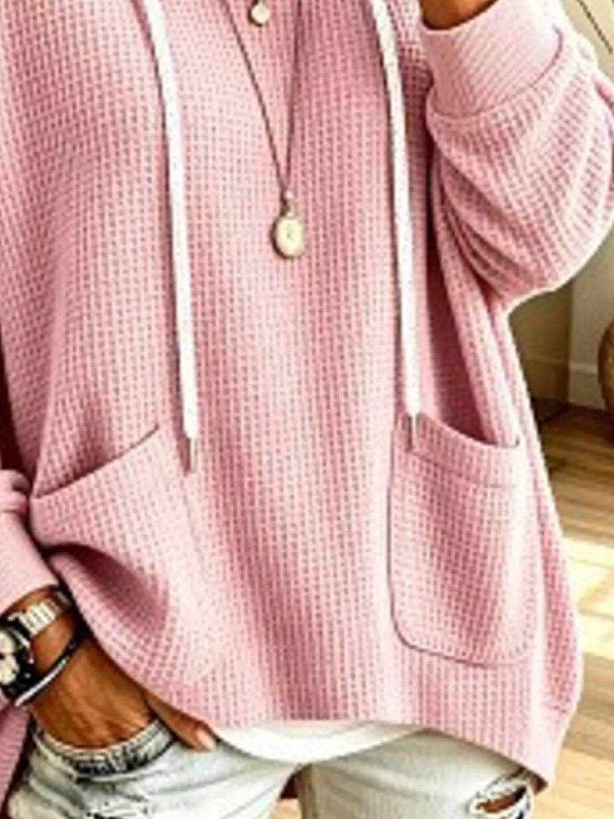 Trendsi Full Size Waffle Knit Hoodie with Pockets Plus Size -