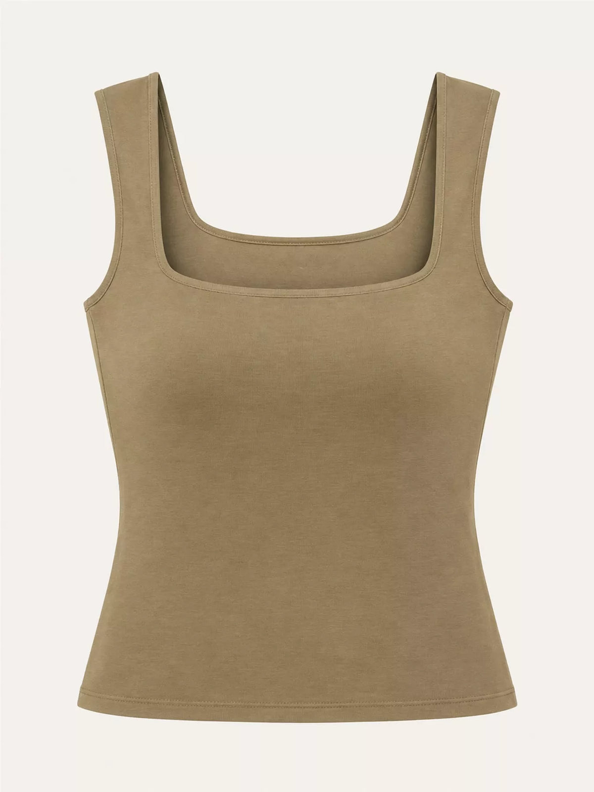 Khaki square-neck tank, front product view
