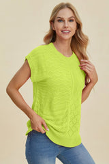 Trendsi Double Take Full Size Cable-Knit Round Neck Cap Sleeve Sweater - Shirts