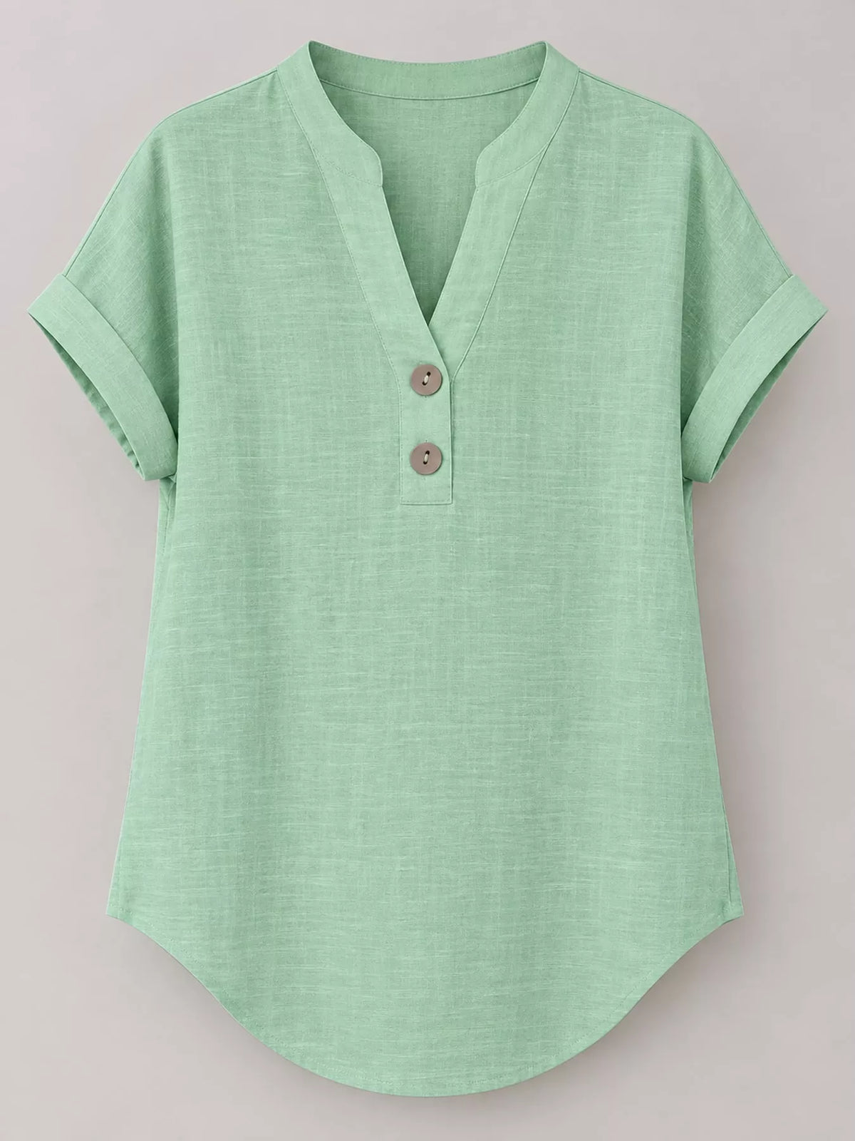Green button detail short sleeve blouse, front view