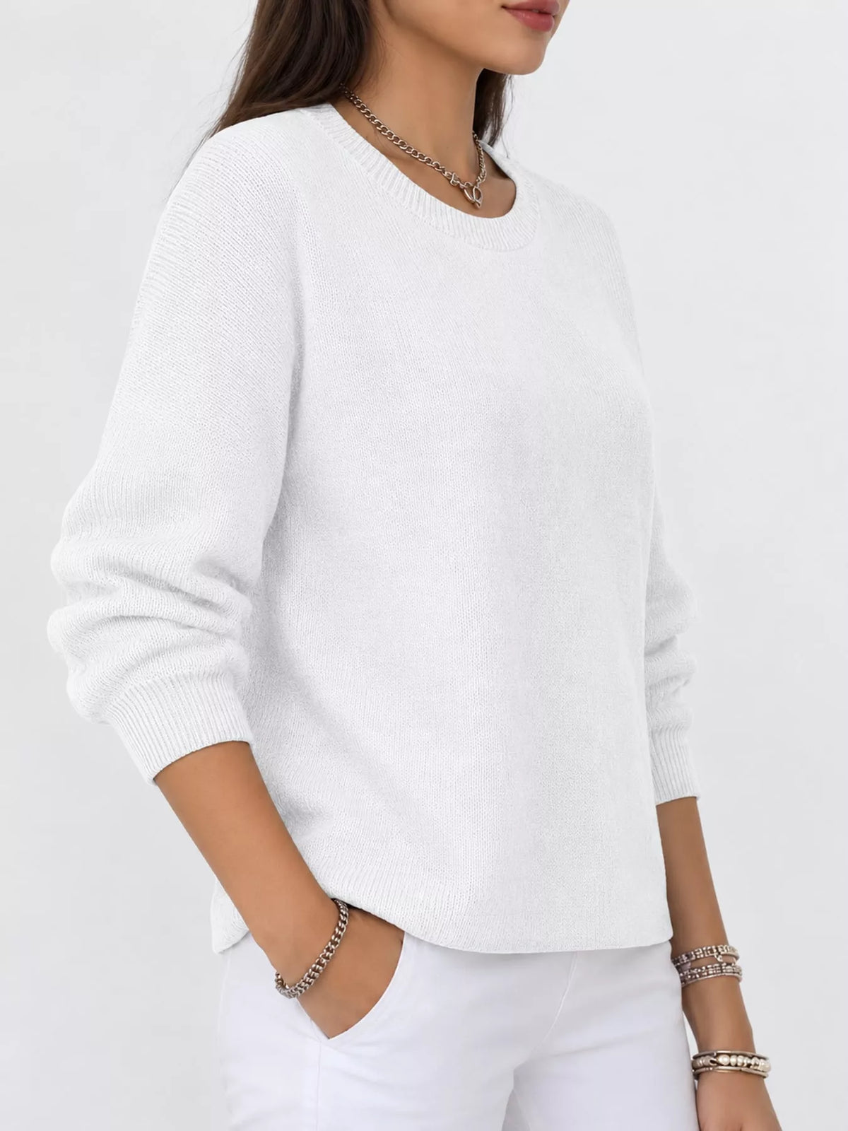White crew neck sweater