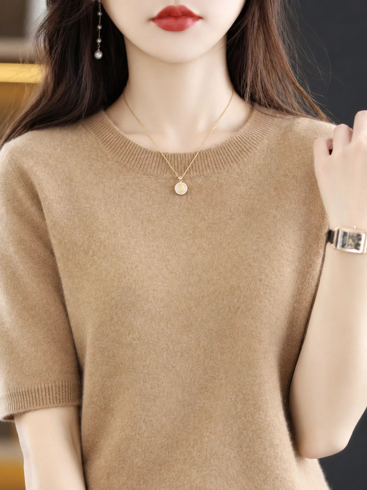 Golden Camel round neck short-sleeve sweater