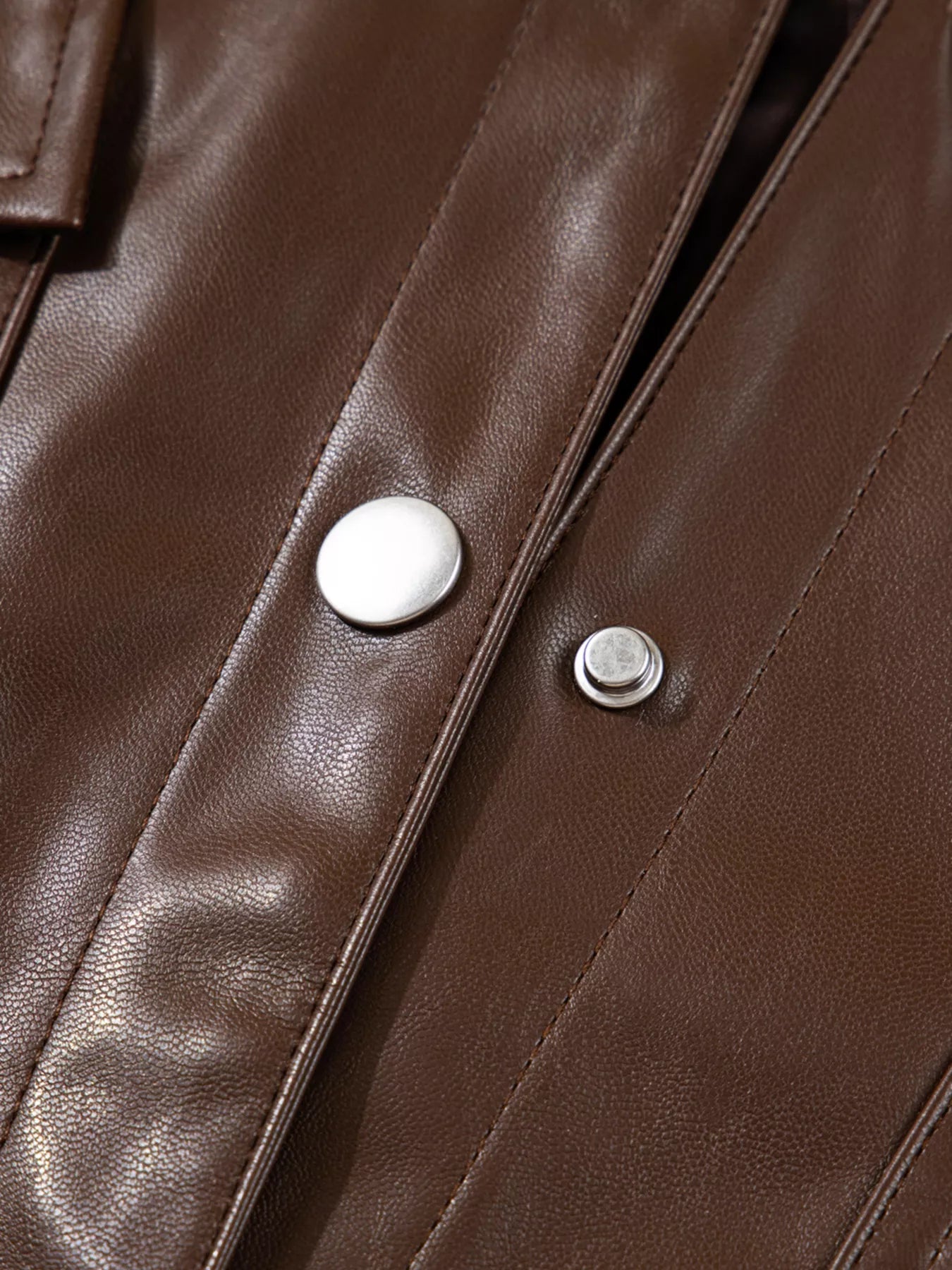 Trendsi Double Flap Pocket Drawstring Hem Leather Jacket -