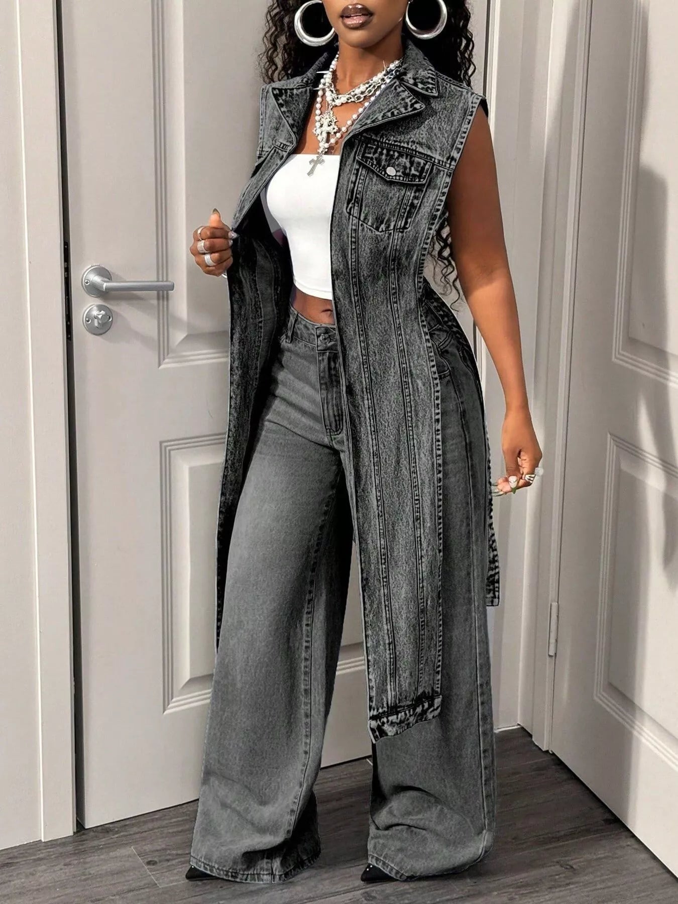 Trendsi High-Low Open Front Denim Vest -
