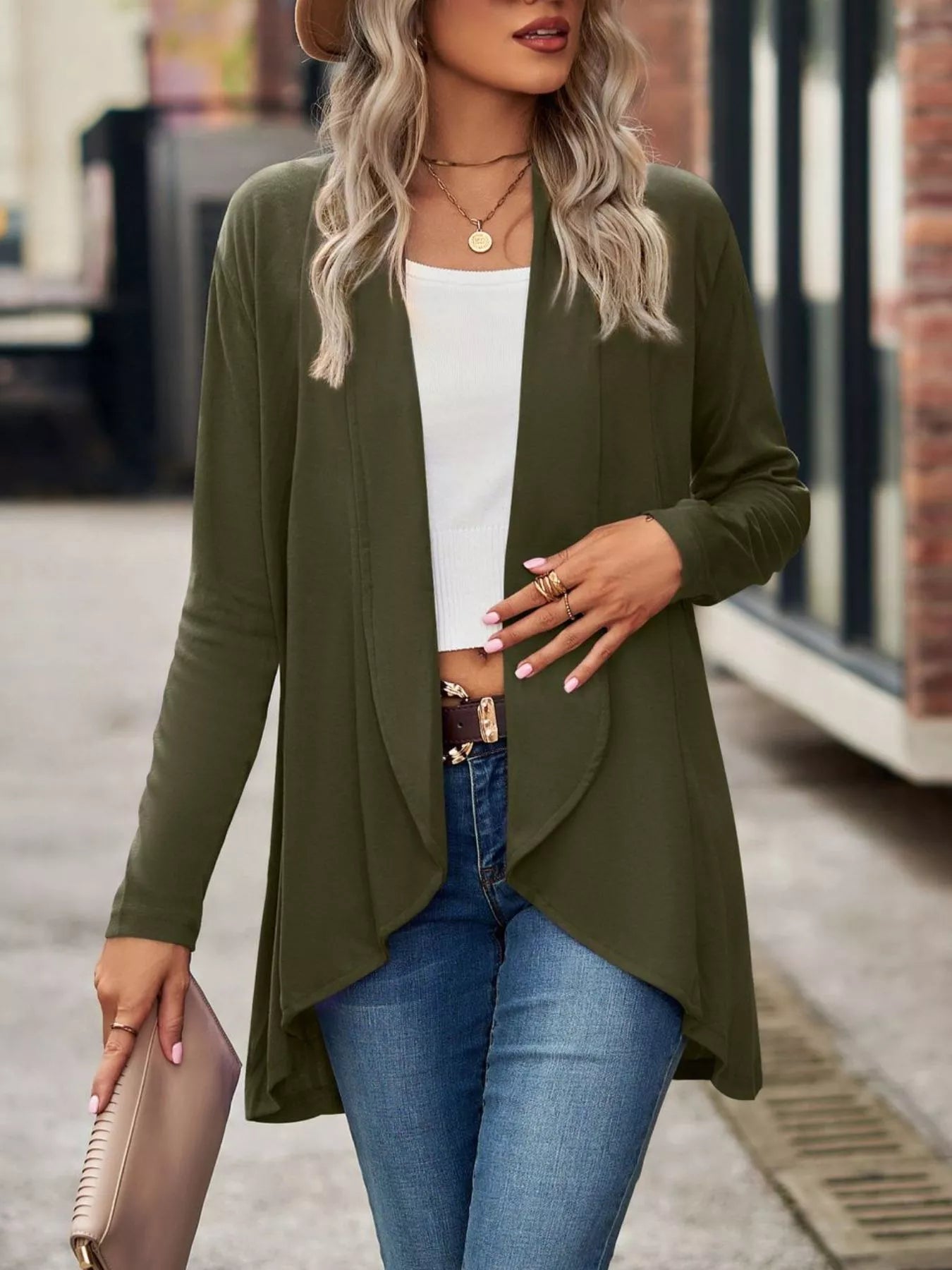 Trendsi Open-Front Dropped Shoulder Cardigan -