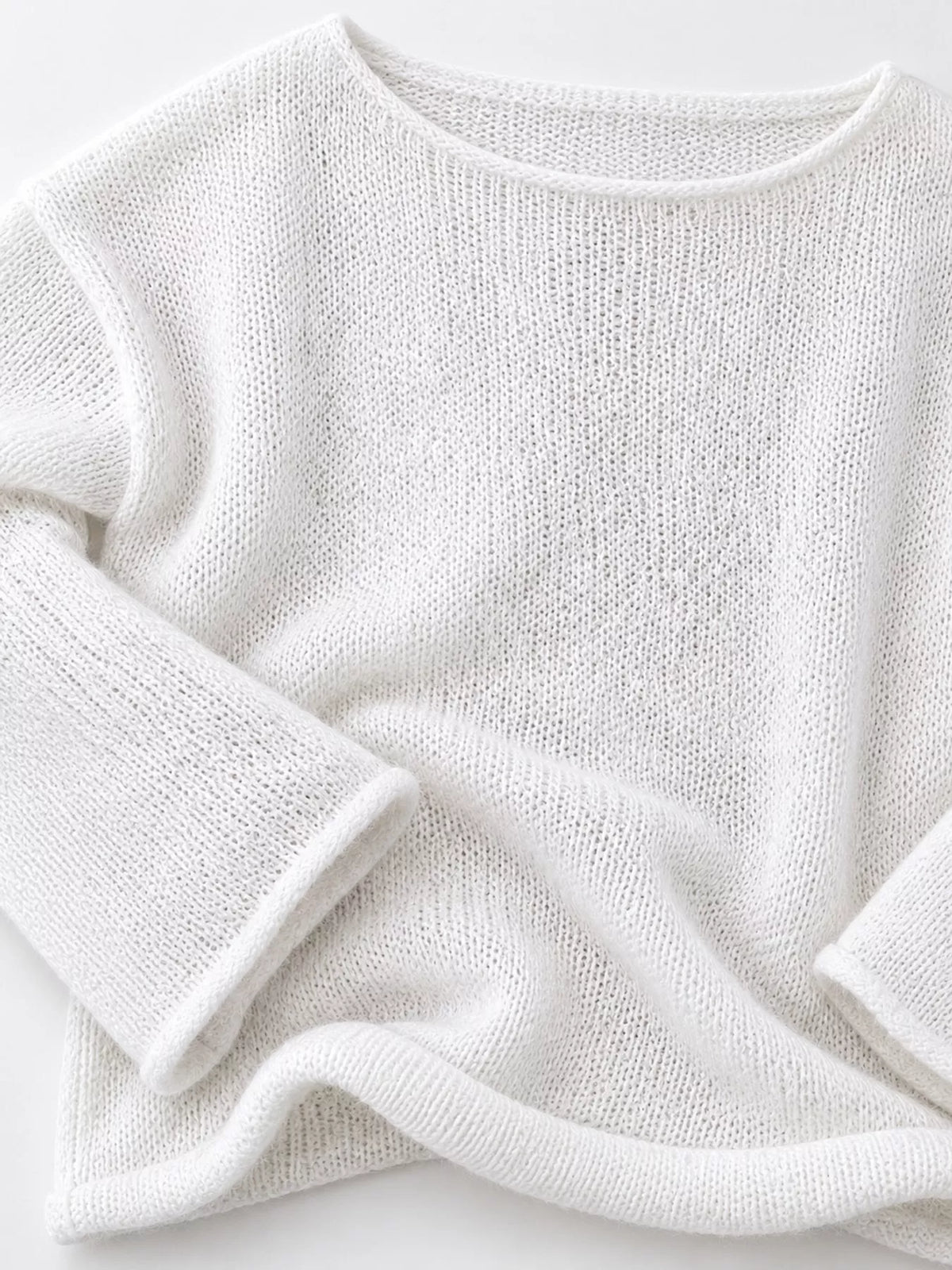 White sheer openwork knit long sleeve top
