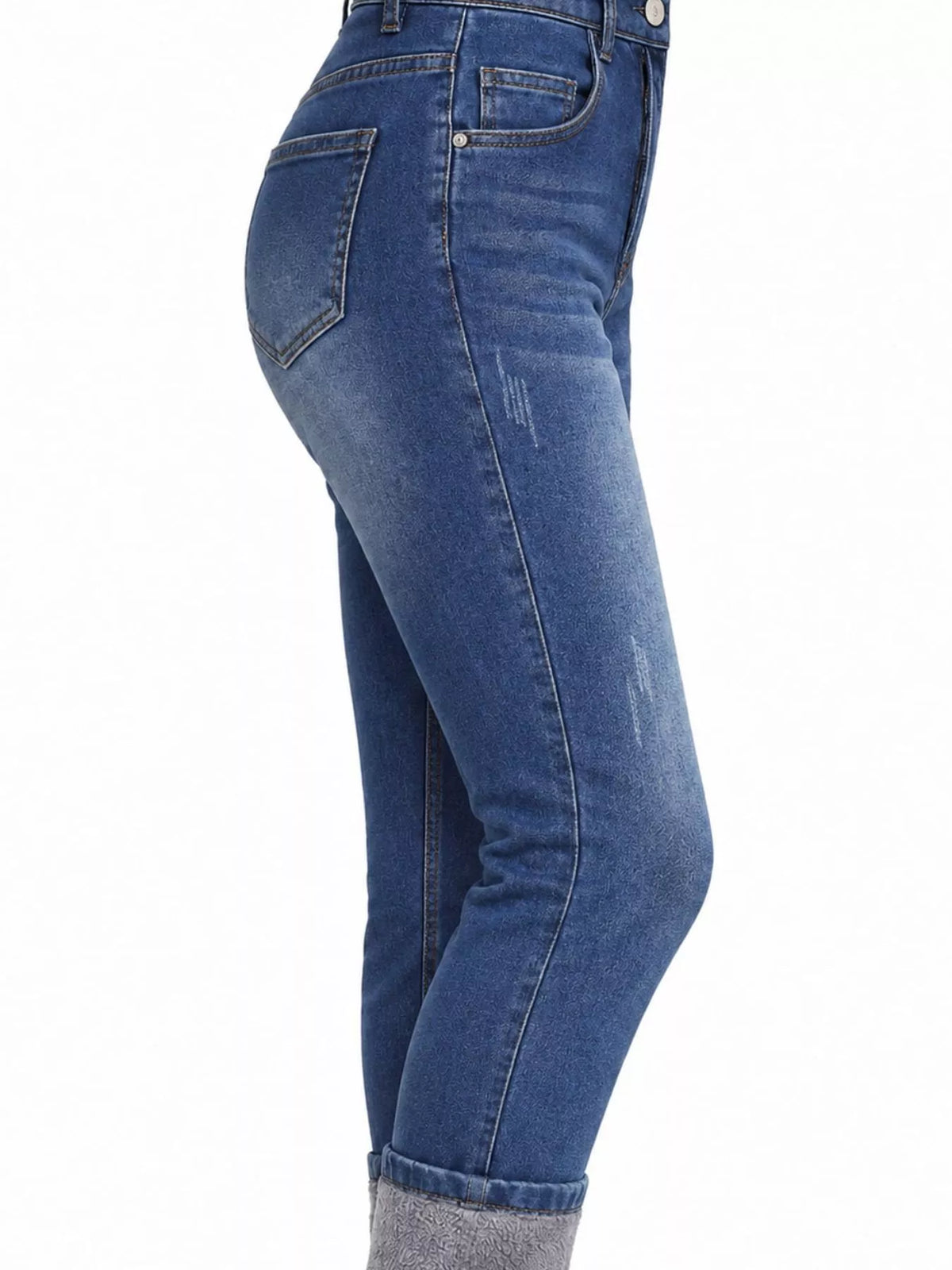 High-Waisted Slim-Fit Stretch Fleece Jeans — side view