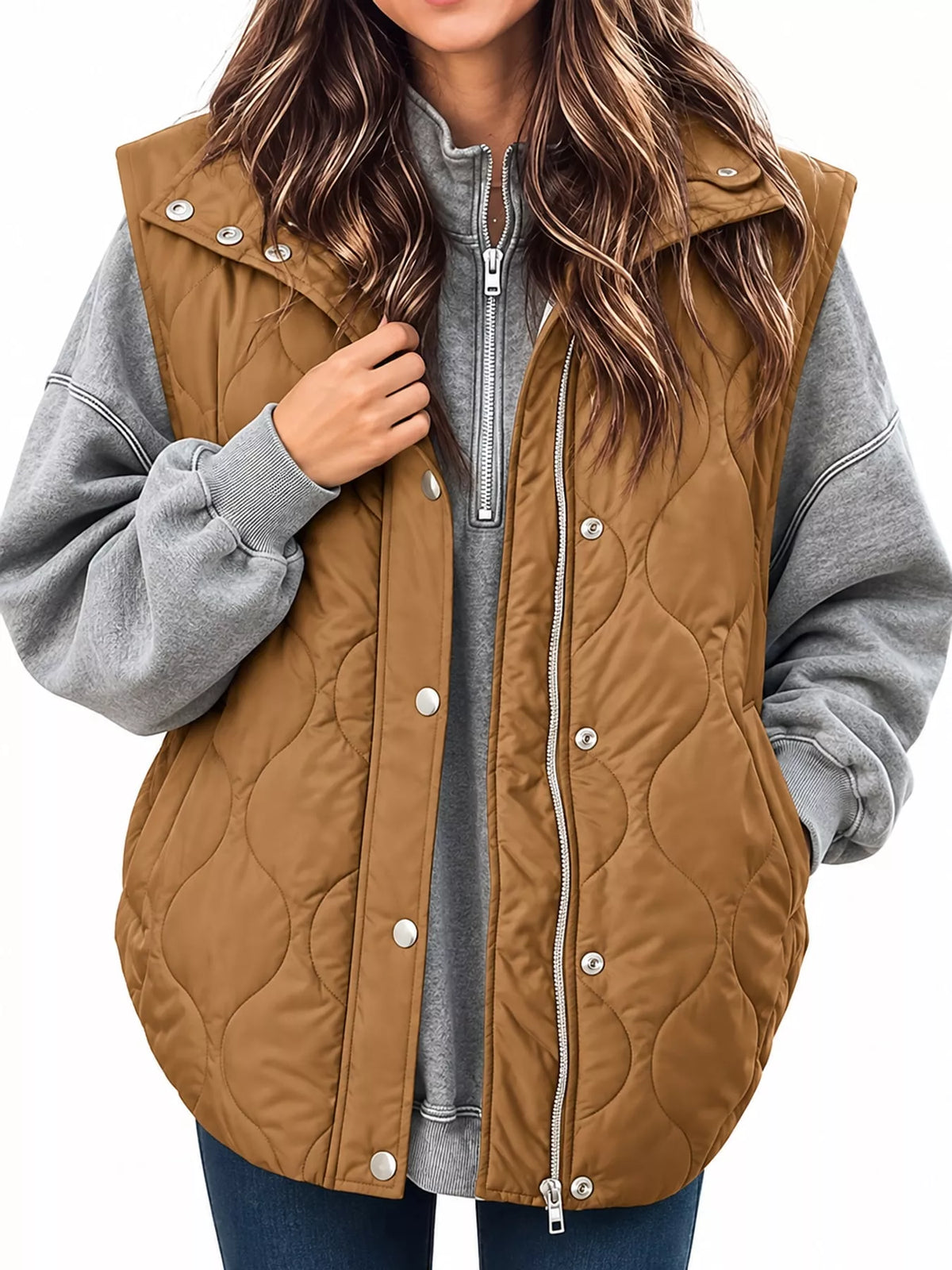 Quilted Snap-Front Vest — front view