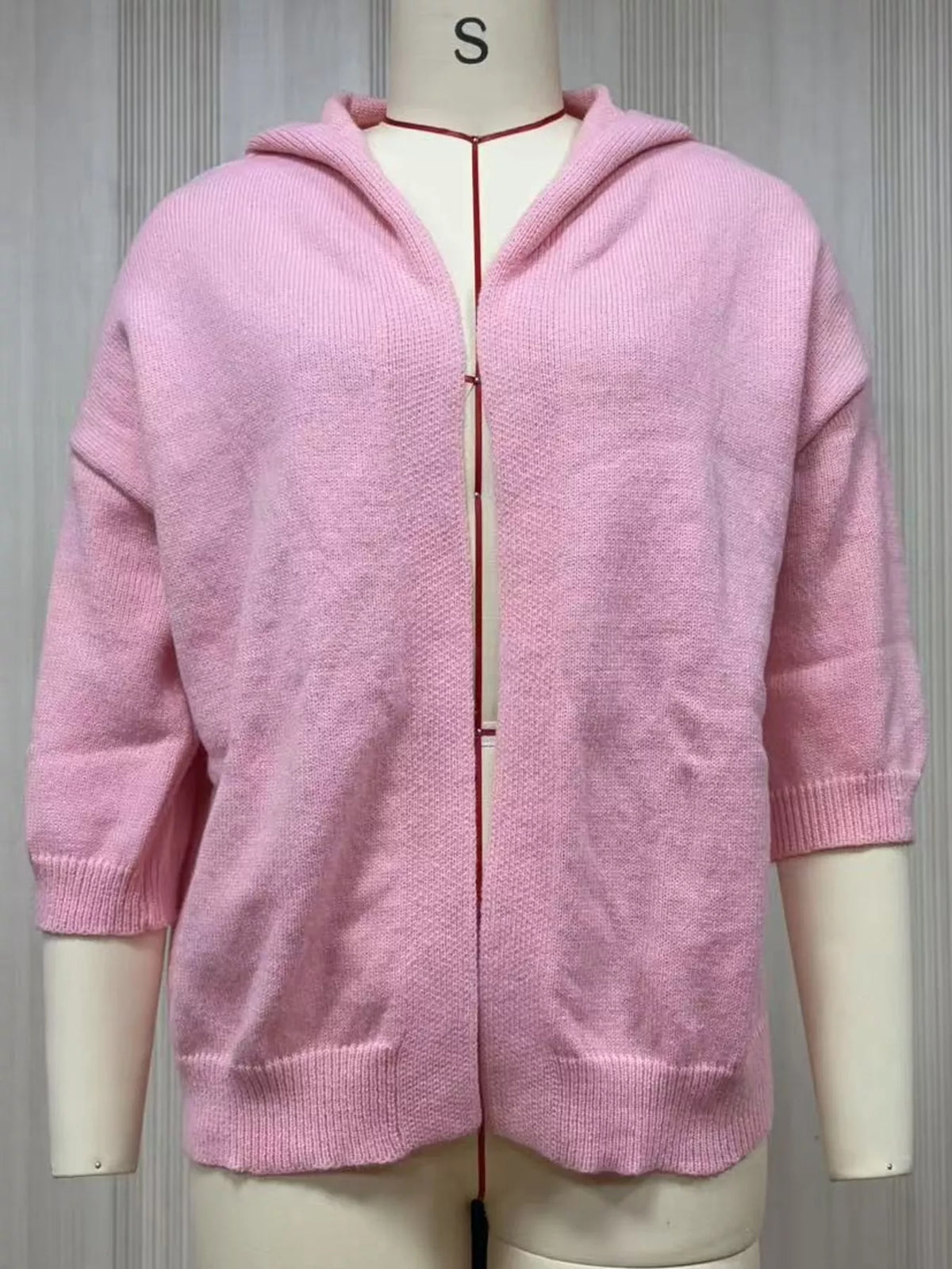 Hooded knit cardigan, pink mannequin front