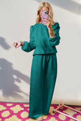Trendsi Double Take Texture Long Sleeve Top and Wide Leg Pants Set -
