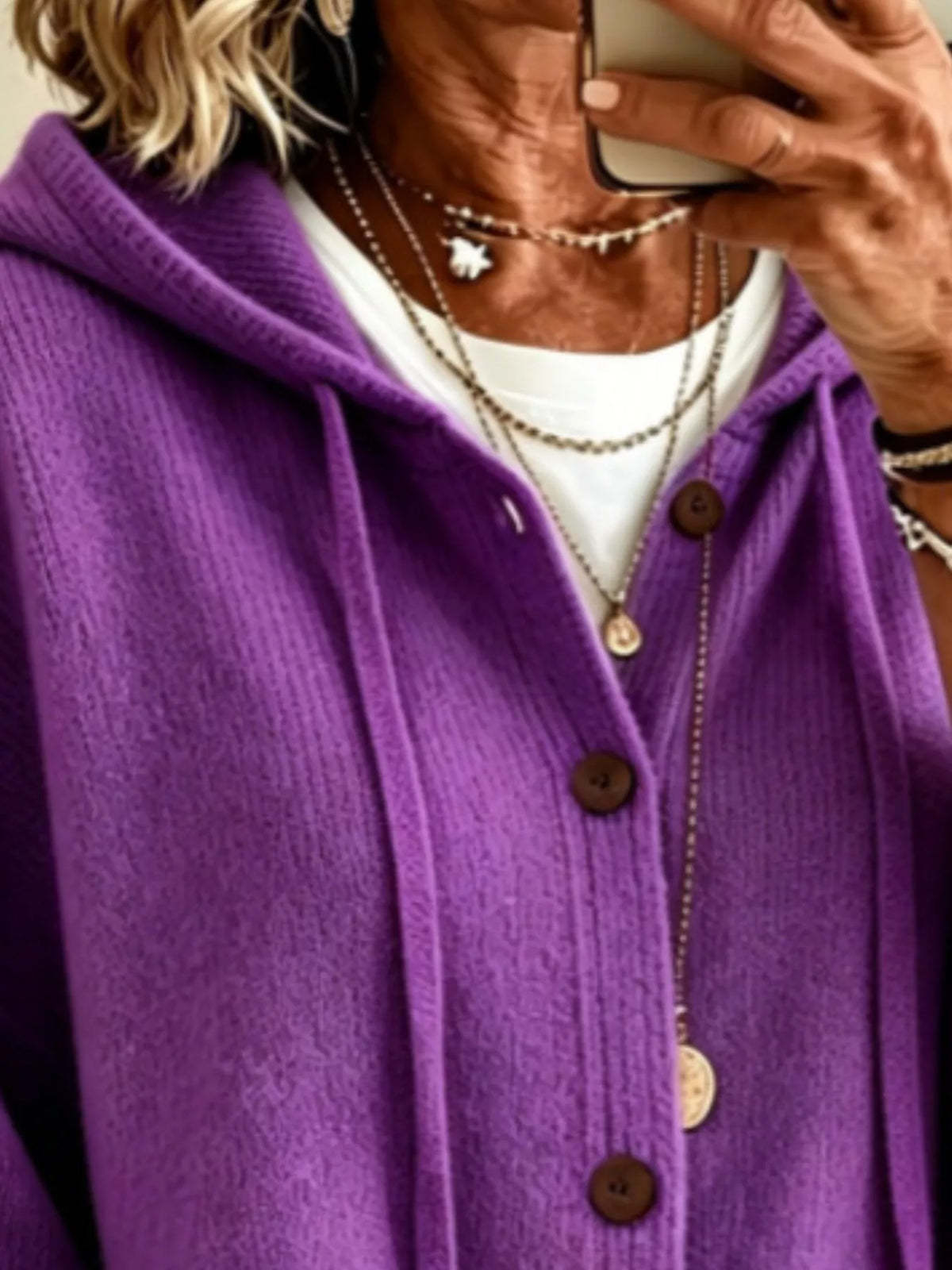 Trendsi Full Size Casual Hooded Button-Down Knit Cardigan with Pockets Plus Size -