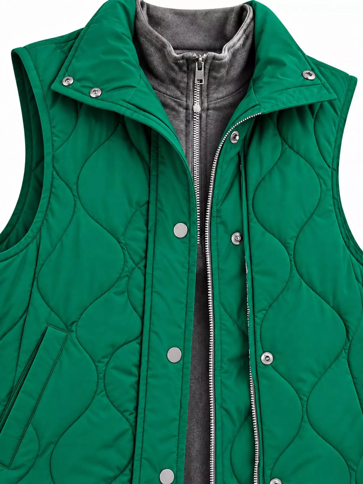 Quilted Snap-Front Vest — garment construction details