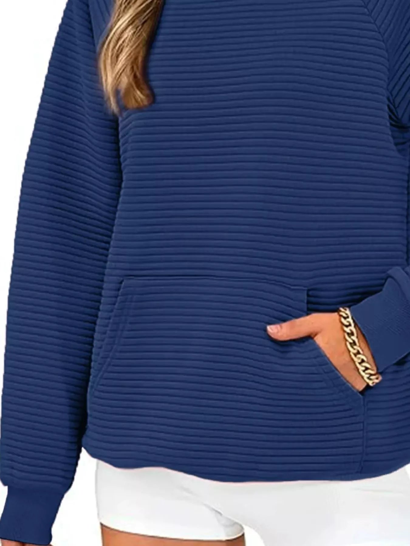 Trendsi Texture Kangaroo Pocket Raglan Sleeve Hoodie -